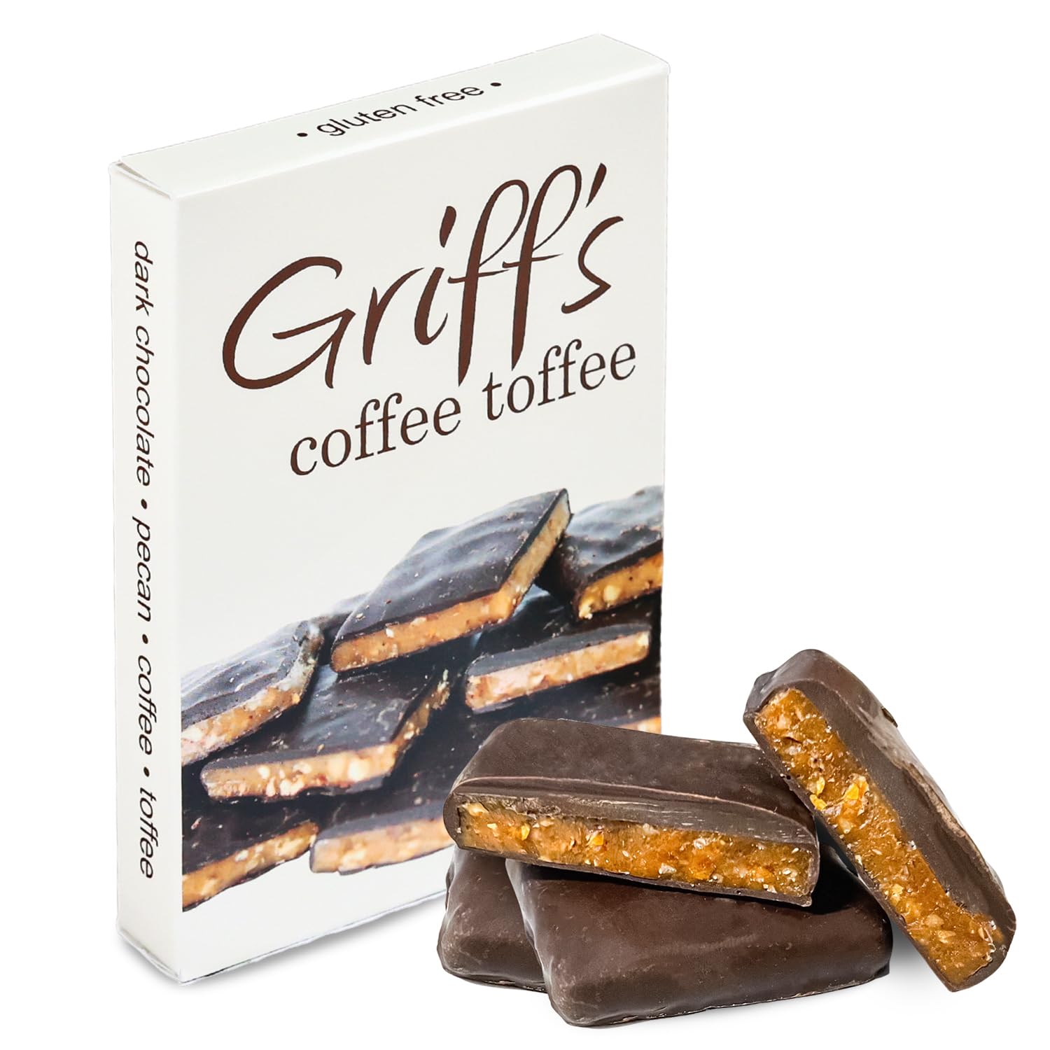 Griff's Coffee Toffee, Dark Chocolate Covered Coffee Toffee Squares, Traditional English Toffee, Gluten Free, Family Owned (2 Ounce, Pack of 1)