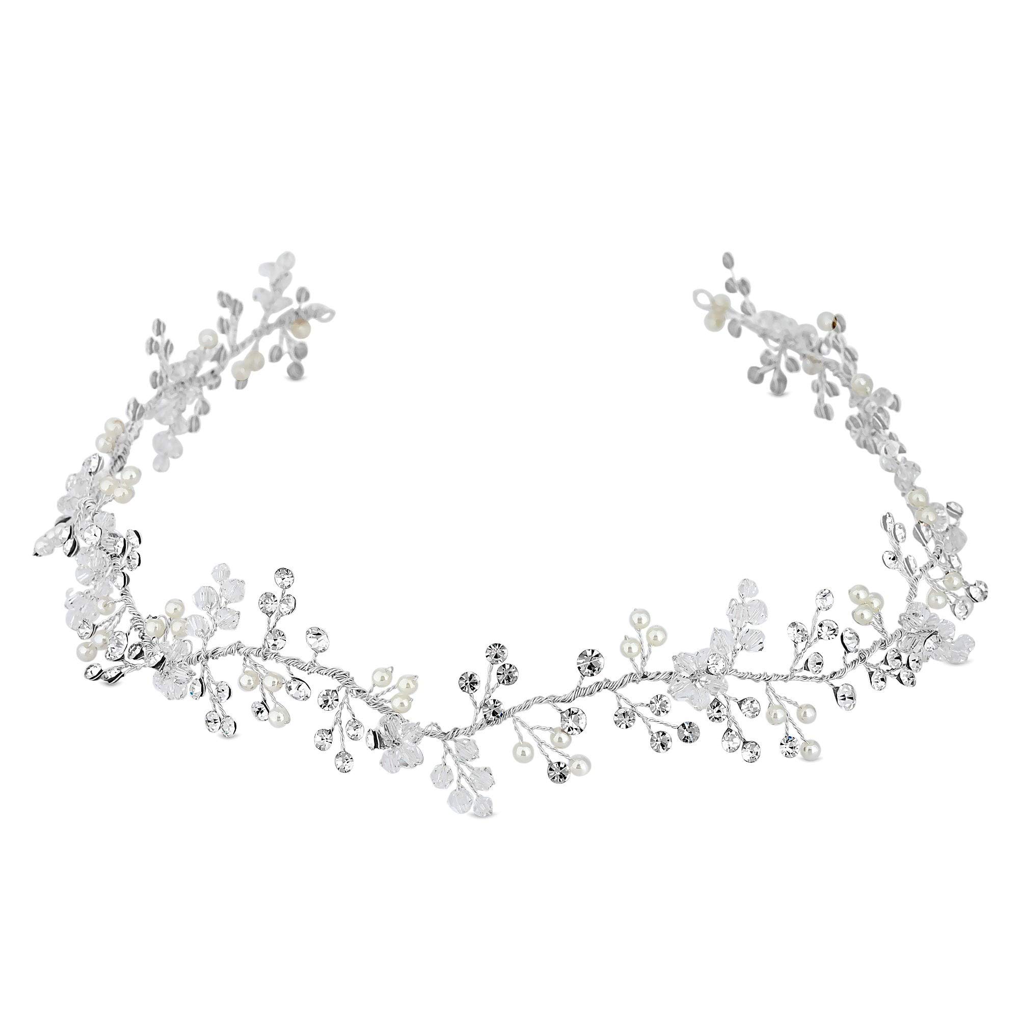 Alan Hannah Devoted Women's Silver Plated Clear Statement Pearl and Crystal Vine Hair