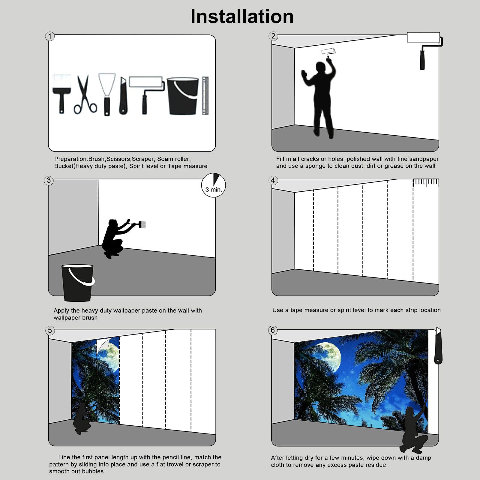 Carta Da Parati 200X140Cm Palma Della Luna Fotomurali Seta Murale Alla Decorazione Da Muro Xxl Poster Cameretta Per Camera Da Letto Soggiorno Paesaggio Tropicale 3D Pittura Blu-Verde