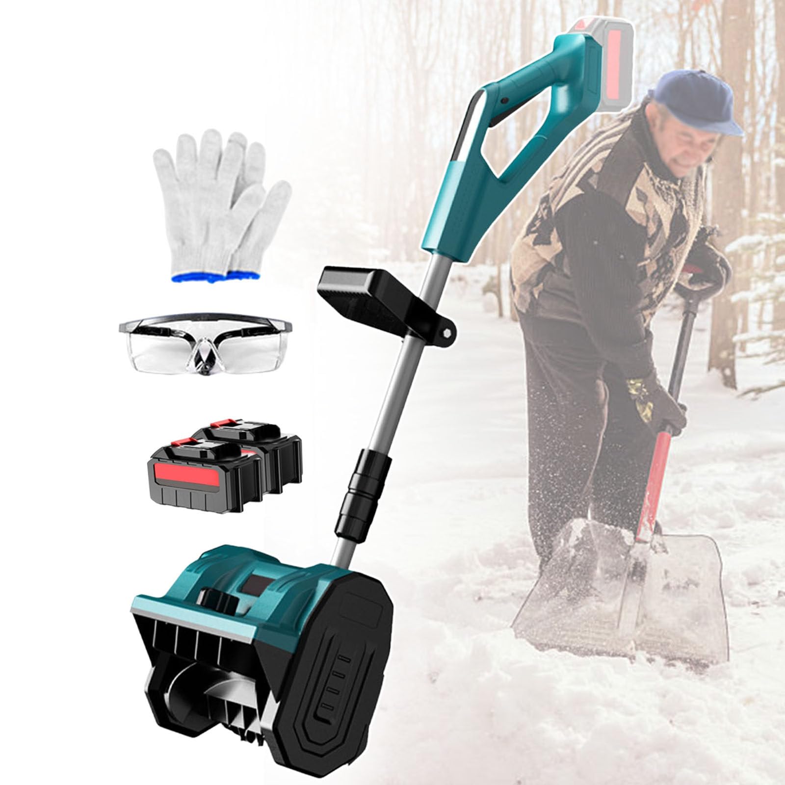 Pala Da Neve Ricaricabile Aggiornata 2025-Asta Telescopica In Lega Di Alluminio,Strumento Per La Rimozione Della Neve Invernale Spazzaneve,Larghezza Di Sgombero 30cm 3000mAh-2batteries