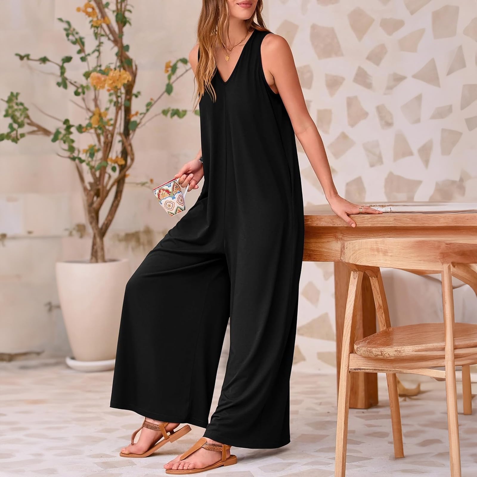 Litthing Salopettes Femme Ample Combinaison Femme sans Manche Jambes Larges avec Poches Grande Taille Salopette de Travail Femme Tenue Décontractée Femme