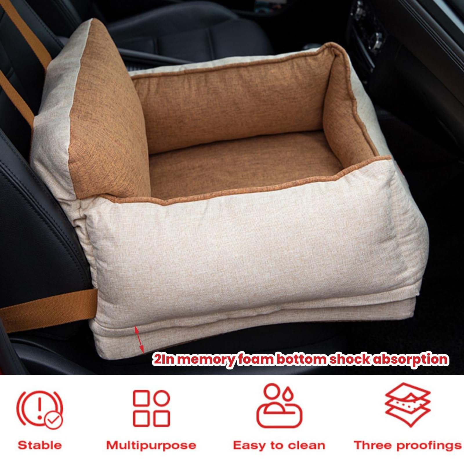 Asiento De Coche para Perros, Cama para Perros, Cajas De Transporte, Canastas para Gatos, Asiento Perro Coche Pequeño Mediano con Cinturón De Seguridad Antideslizante