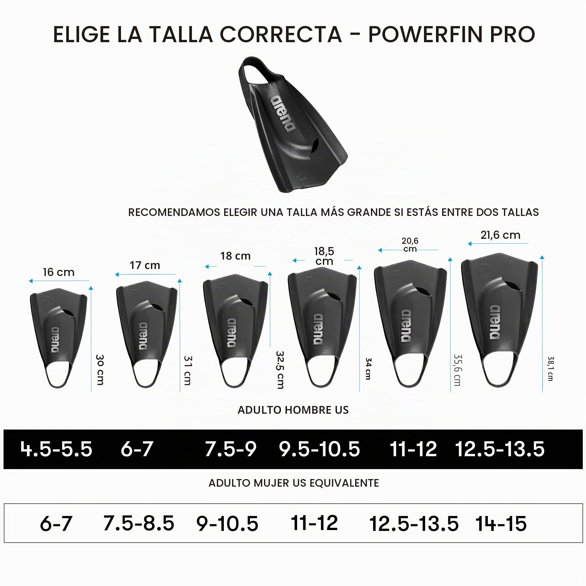 Arena Powerfin Pro II - Aletas de Entrenamiento de natación Unisex para Adultos y Hombres y Mujeres, Aletas de Hoja Corta de Silicona, Personalizables a la Izquierda/Derecha