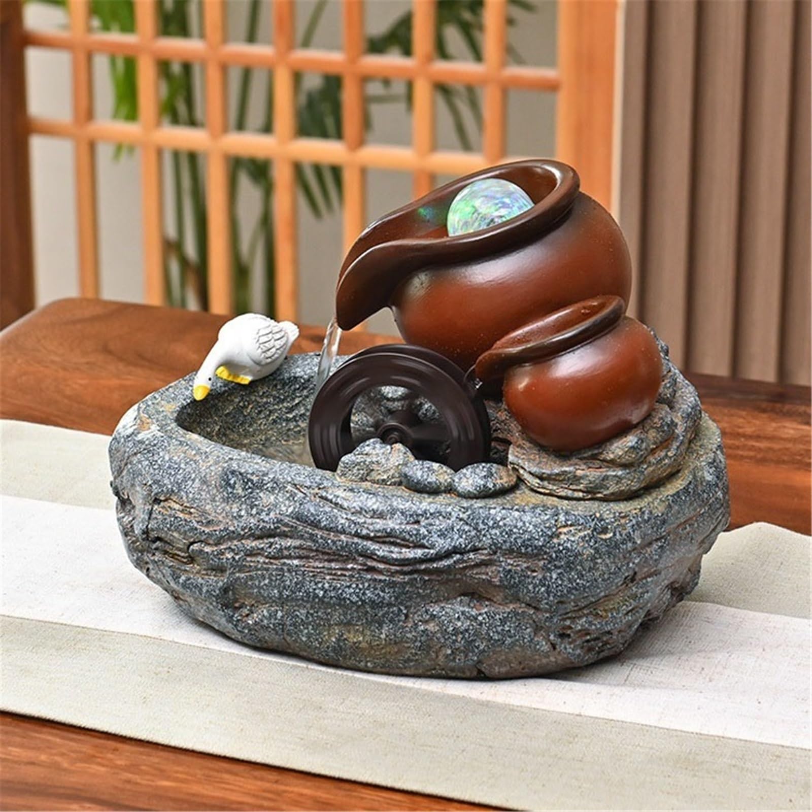 Fuente de Mesa Decorativa para Interior, Fuente de Agua con Cascada, de cerámica, Feng Shui Zen, decoración para salón, Dormitorio, Oficina, 26 x 19 x 20 cm