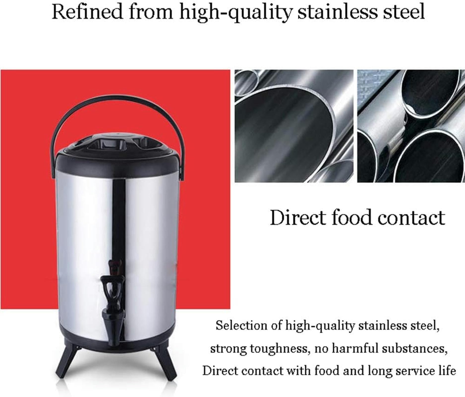 Distributore di bevande isolato con rubinetto, in acciaio inox, per bevande calde e fredde, per feste, caffè, tè, latte