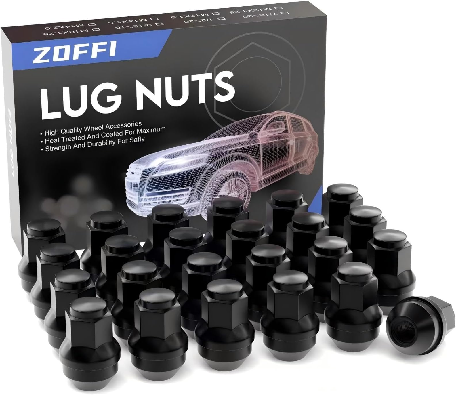 ZOFFI 24pcs M14x1.5 One-Piece Black OEM Factory Style Large Acorn Seat Lug Nuts Replacement for 2015-2020 Ford F150 Expedition Lincoln Navigator Factory Wheels
