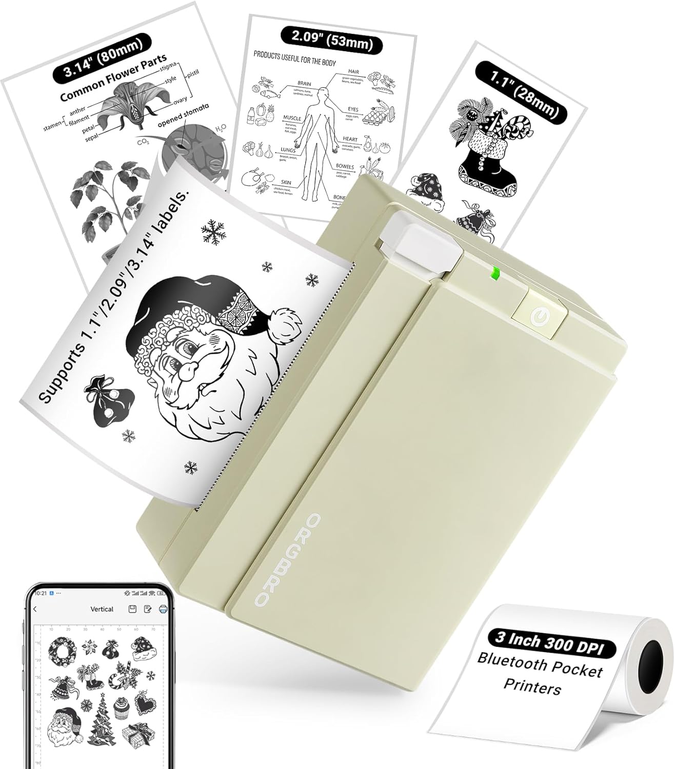  Sticker Printer Machine, X3 Mini Printer Print Pods Portable Thermal Inkless Sticker Maker, 2-3 Inch 300 DPI Bluetooth Pocket Printers for Smartphones, Notes, Journal, Photos, DIY, Kids Gift