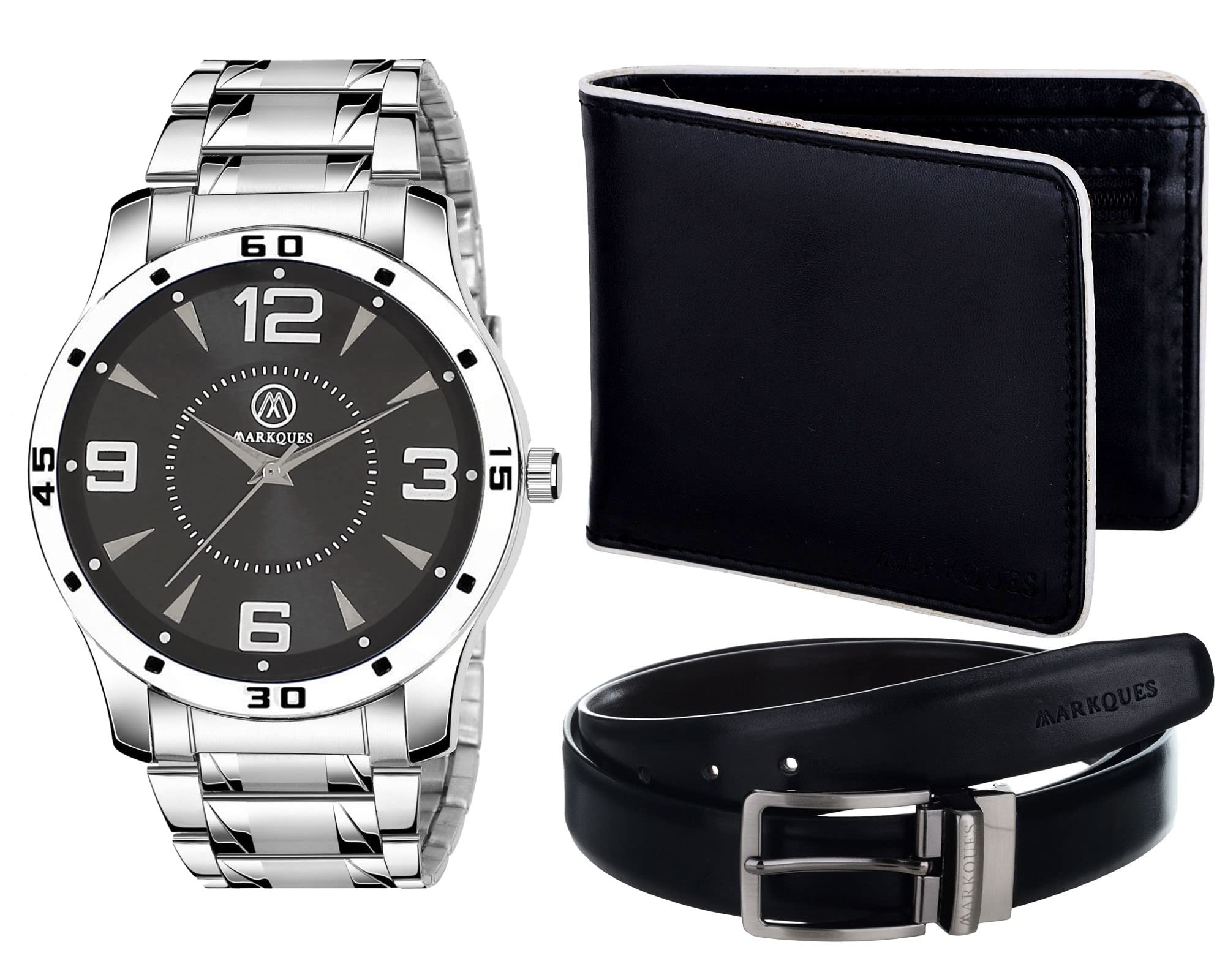 MARKQUES Stainless Steel Chain Mens Watch, Leather Wallet and Belt 3 in 1 Combo Gift Set for Men and Boys (BON-770109-ACE-01-NL-01) (B0B7FJ3Y72) Amazon Price History, Amazon Price Tracker