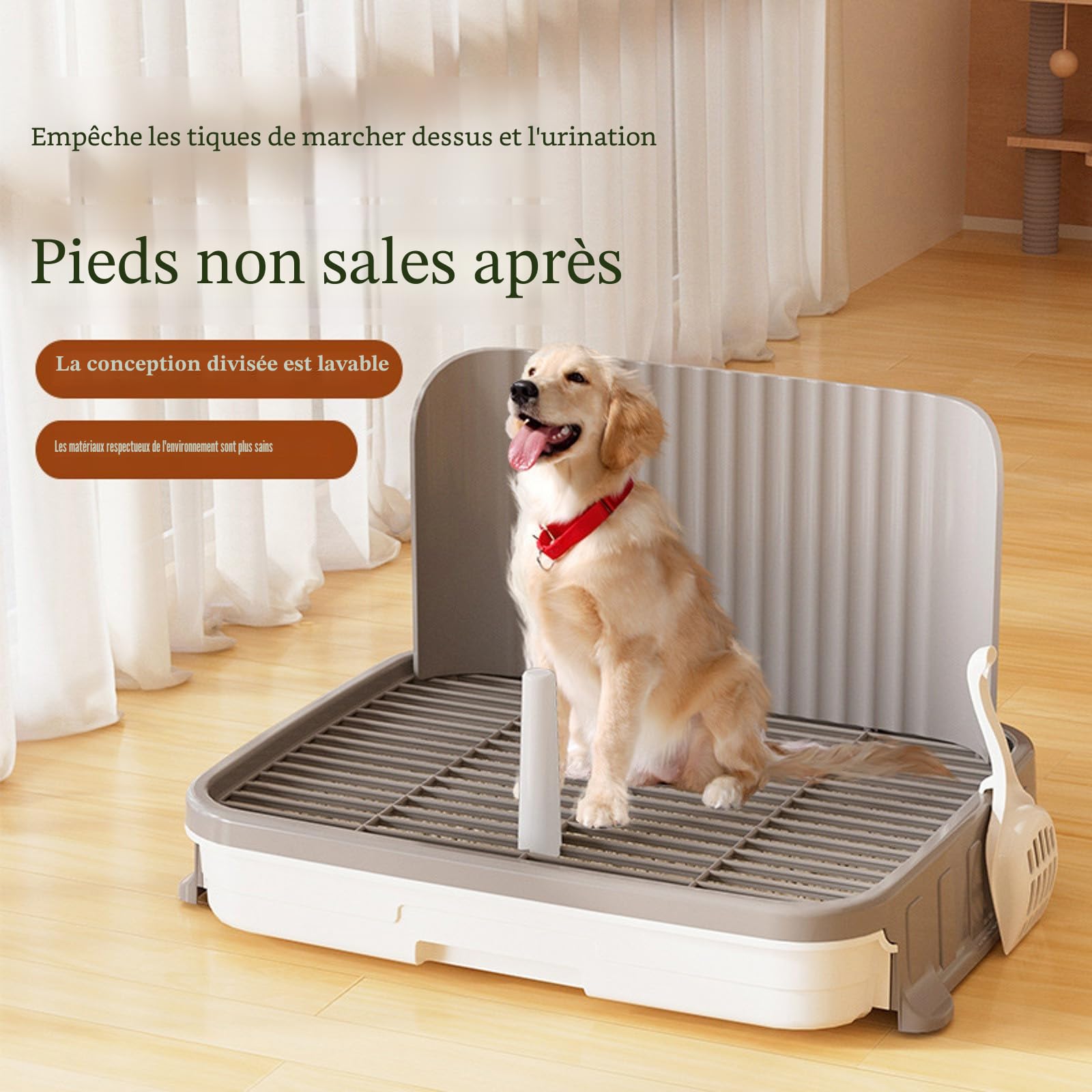 Litière pour chien avec protection anti-éclaboussures - Litière XXL pour chien et chat avec grille amovible et bac blanc - Nettoyage rapide, étanche