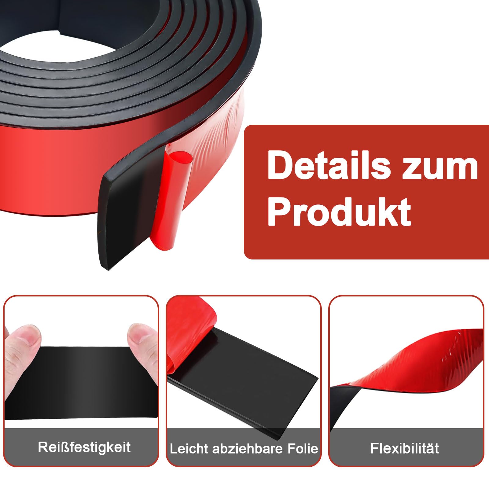 Strisce di Gomma Autoadesive, (50mm x 3mm x 3m) Strisce di Gomma in Neoprene, Strisce di Gomma Solida, Rotoli di Gomma Autoadesiva, Per Isolamento, Sigillatura, Nero