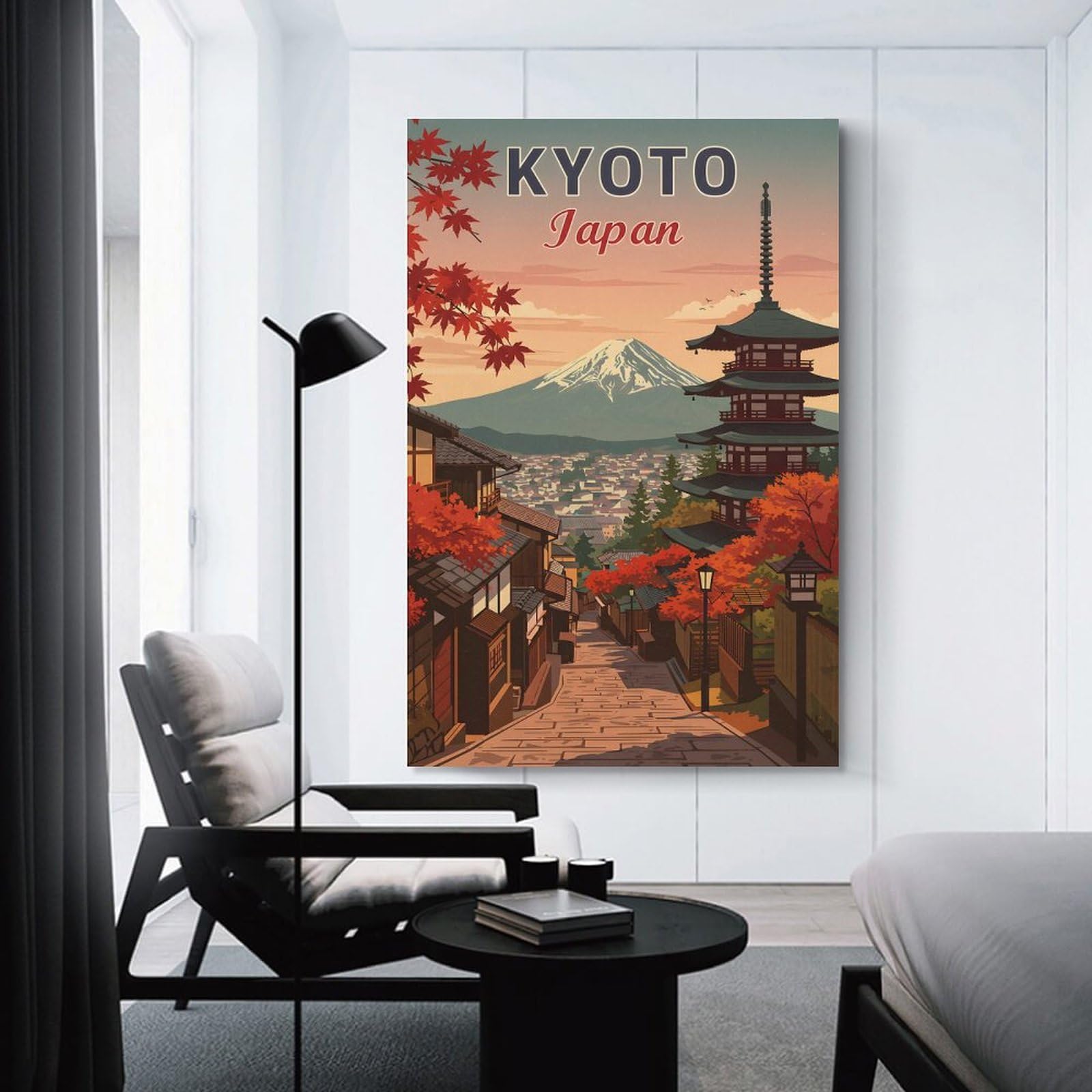 Junmoney Kyoto Japan Travel Canvas Wall Decor, 24x36inch(60x90cm), for New Homes, Bedrooms Or Workspaces, Gift Idea for Housewarming And Birthdays