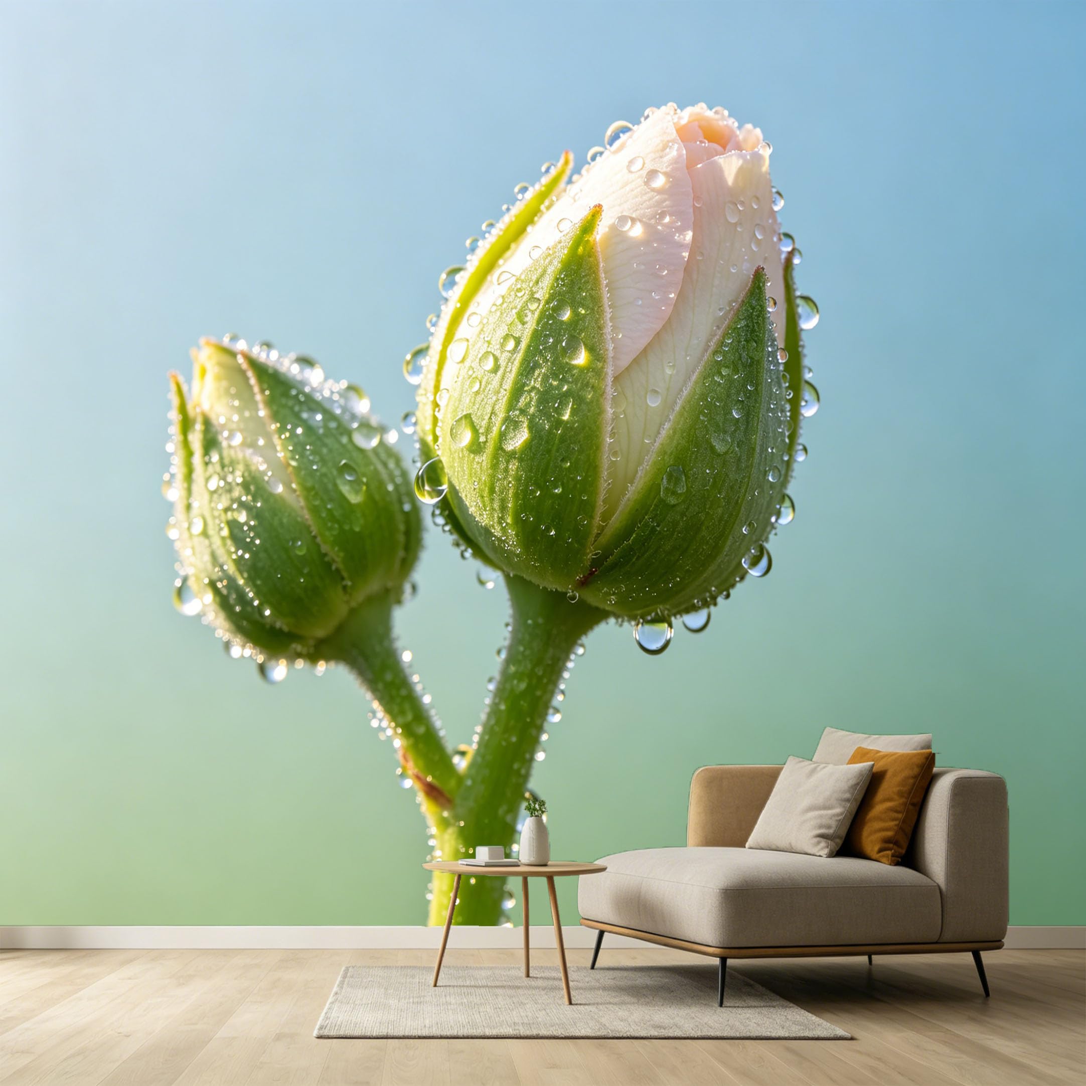 Custom Size Wall Murals Botanical Rose Bud Dew Drops Macro Photography SelfAdhesive Wall Fabric Removable Large Wallpaper for Photo Living Room Interior Decor Wall Art