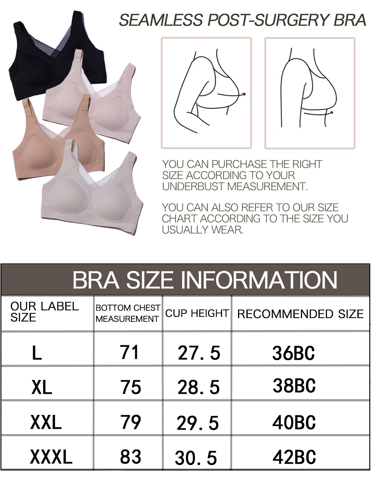 Soutien-gorge de mastectomie pour femme avec poches – Soutien-gorge quotidien pour post-chirurgie – 1 paire de coussinets de poitrine amovibles