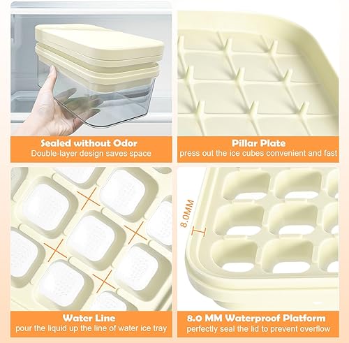 Miniatura 4 de Bandeja para cubitos de hielo con tapa y contenedor, paquete de 2 bandejas de hielo para congelador, 28 x 2 moldes para cubitos de hielo, molde para