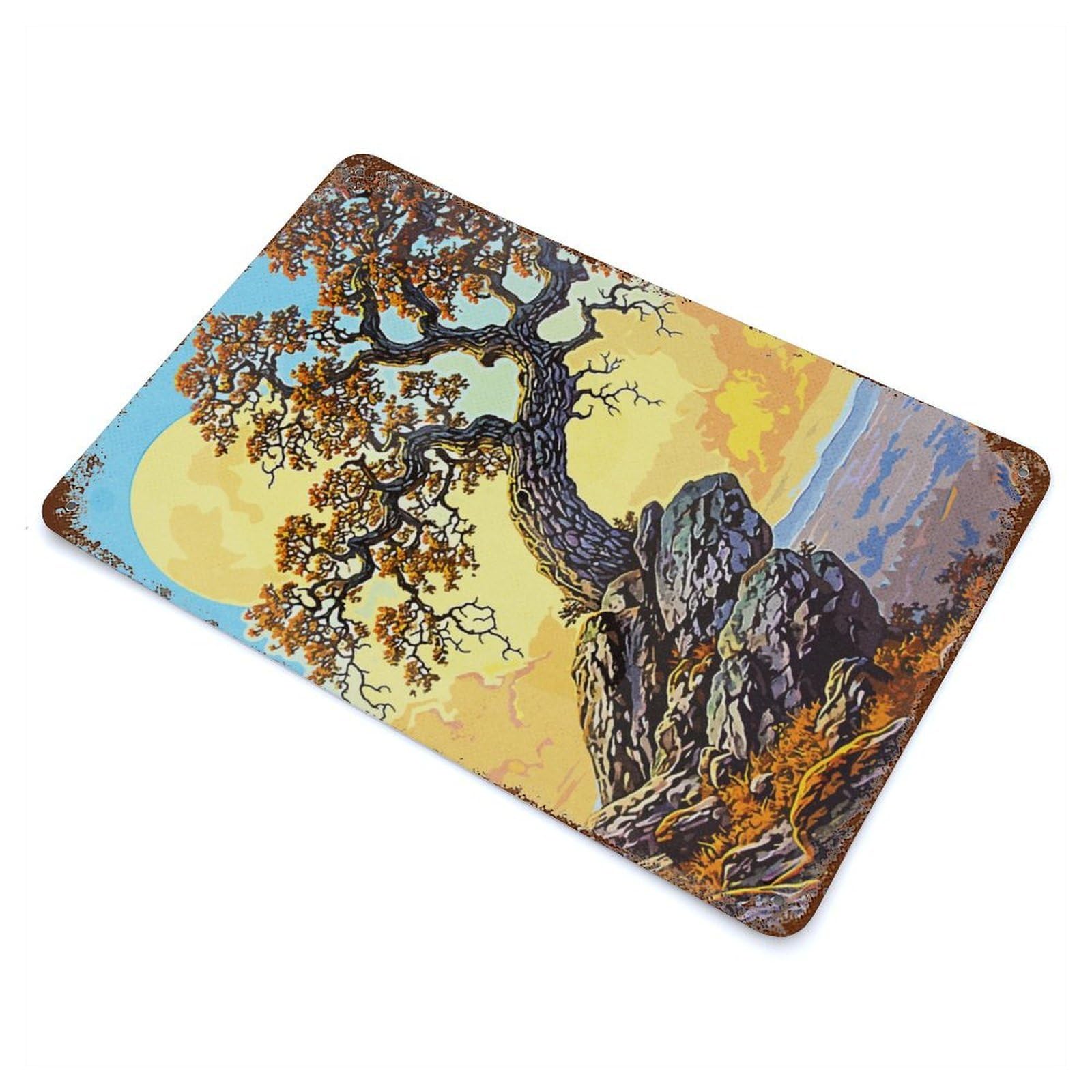 Vintage Rust Metal Sign Ancient Tree Vintage 11.8"x7.9", Decorative Metal Wall Art for Basement, Hobby Room And Garage Decor