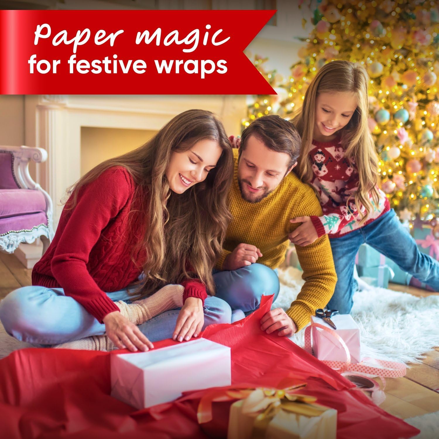 12" x 1200" (100 ft) Red, Green, White Christmas Kraft Paper Set, 3 Rolls, 45 lbs - Made in USA Christmas Art Colored Paper, Gift Wrapping