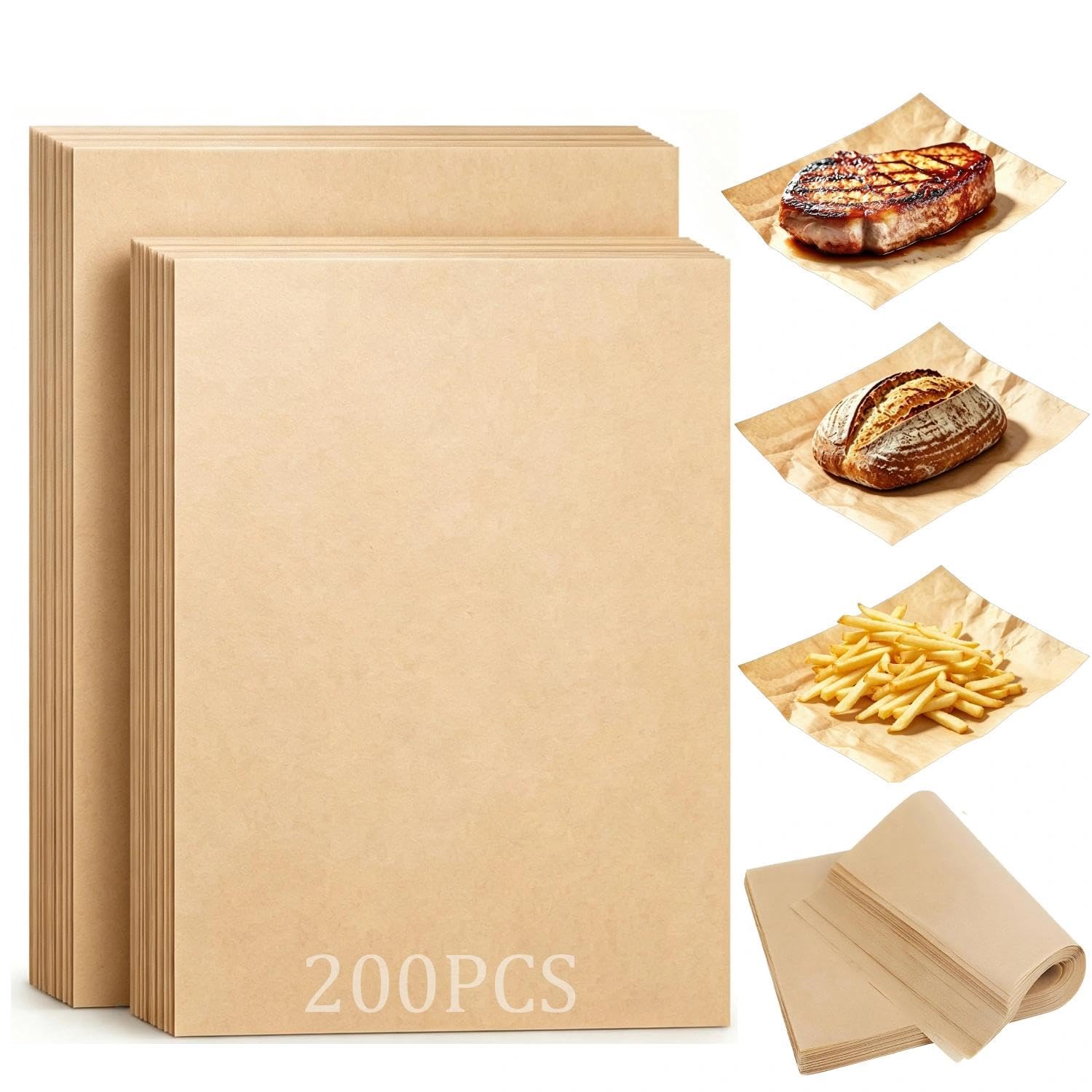 200 Papel Horno Papel Freidora Aire Precortadas Color Natural 33x23/30x40cm | Papel para Freidora de Aire, Antiadherente Resistente 230°C, Papel Air Fryer Horno Microondas, Precortado Papel de Horno