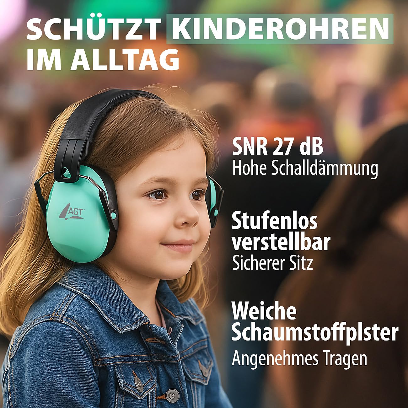 AGT Gehörschutz Kinder: 4er-Set Kapselgehörschutz für Kinder, SNR 27 dB, klappbar, verstellbar (Gehörschutz Schießen, Lärmschutz Kopfhörer)