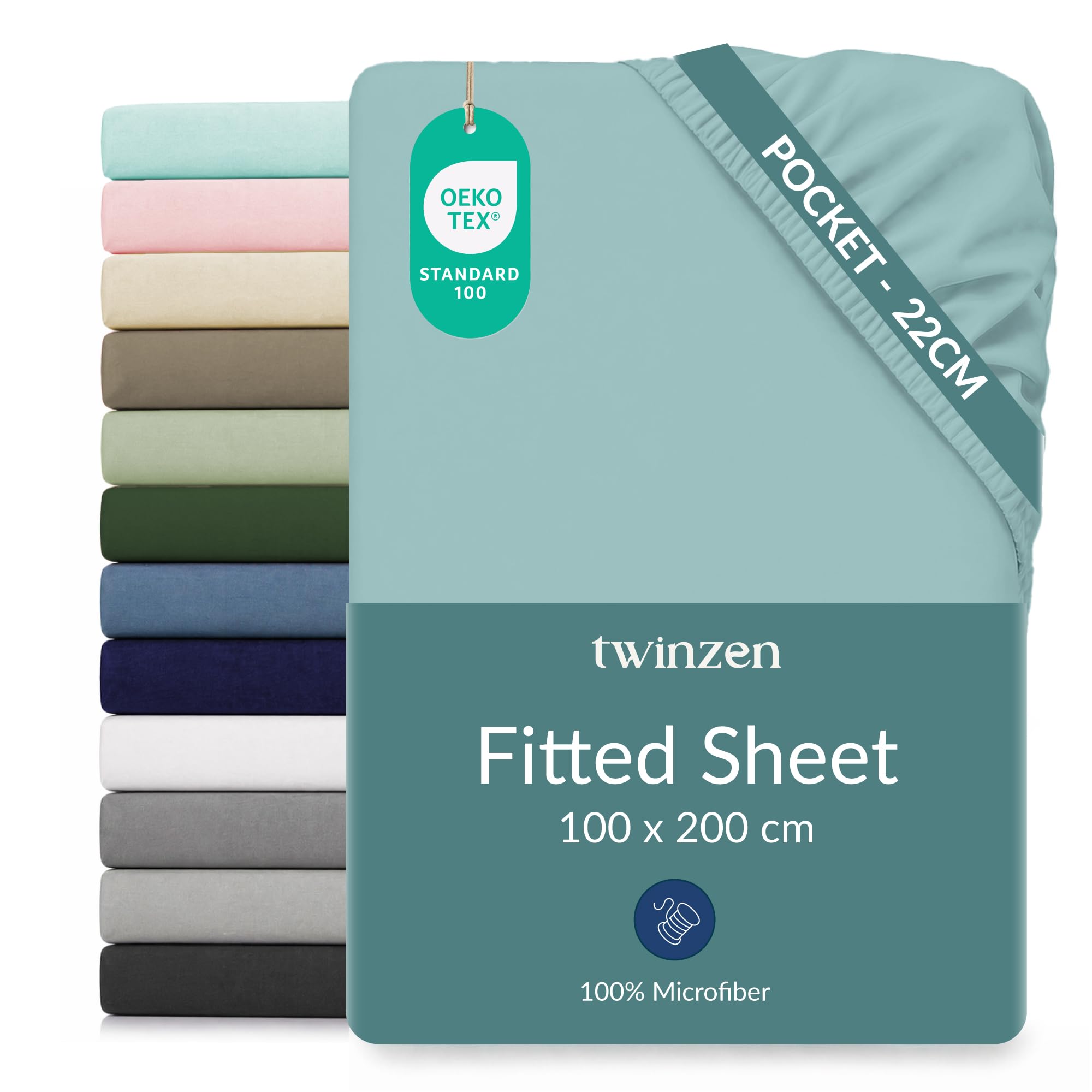 Twinzen Microfibre Fitted Sheet 100 x 200 cm Aqua 25 cm