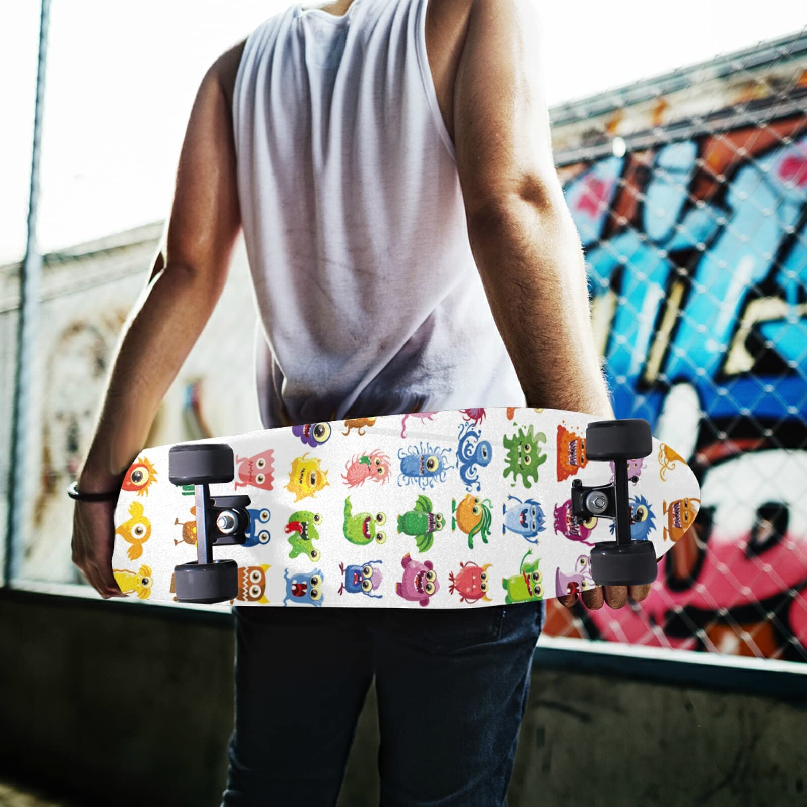Dinosaure Mignon De Bande Dessinée Grips Skateboard Bande Antidérapant Planche à Roulettes Grip Papier de Verre Sports Plein air Scooter (84 x 23 cm