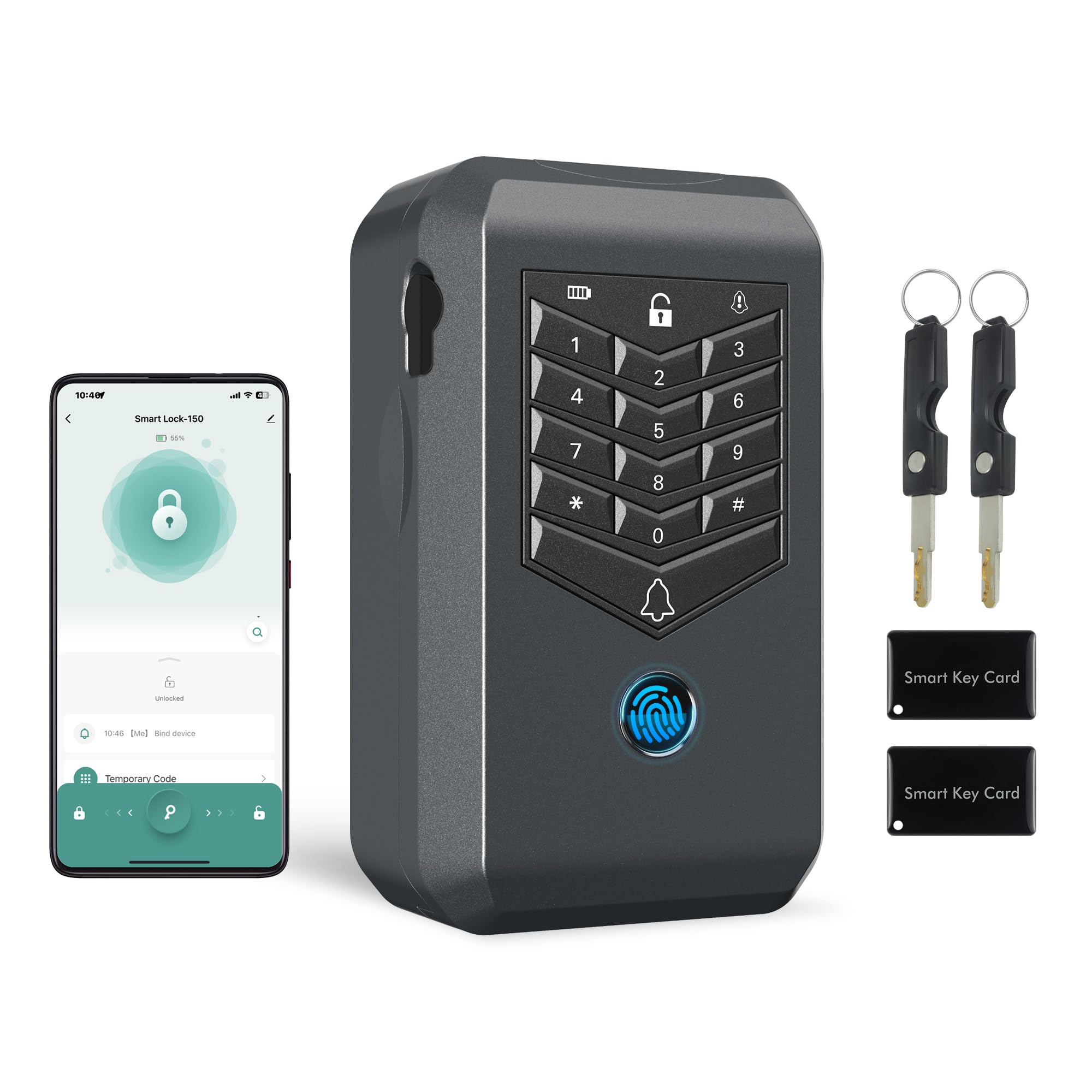 Cassaforte per chiavi da parete, con collegamento di 5 m al campanello esterno, organizer per chiavi di casa, ufficio e casa, con tastiera di sicurezza, accesso alle impronte digitali e app