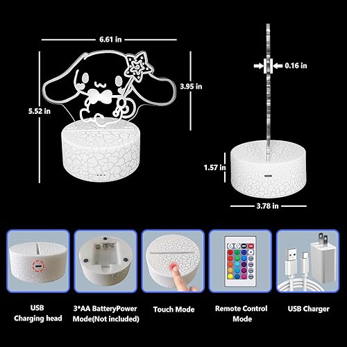 Miniatura 3 de Lámpara de mesa de ilusión 3D de 16 colores con control táctil y remoto, lámpara LED acrílica, luz LED de anime, linda lámpara de escritorio para