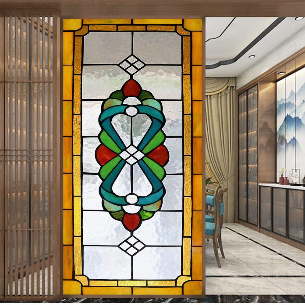 Acmore Privacy Window Film Stained Glass Heat Control Anti UV Blocking Glass Stickers Glue Free Static Cling for Home Decor W17.7 x H37.4(45x95cm) โ image 1