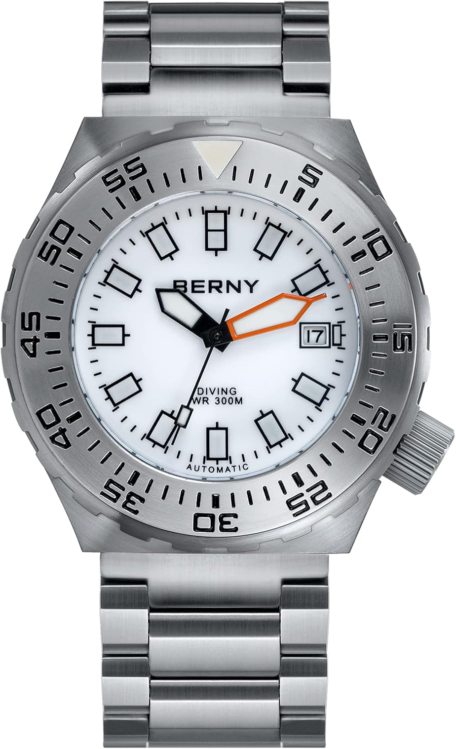 BERNY Dive Watch for Men Sports Diving Wristwatch with Screw-in Crown 30ATM Waterproof Sapphire Glass Solid Stainless Steel Bracelet Automatic Mechanical Pro Diver Watches Super Luminous