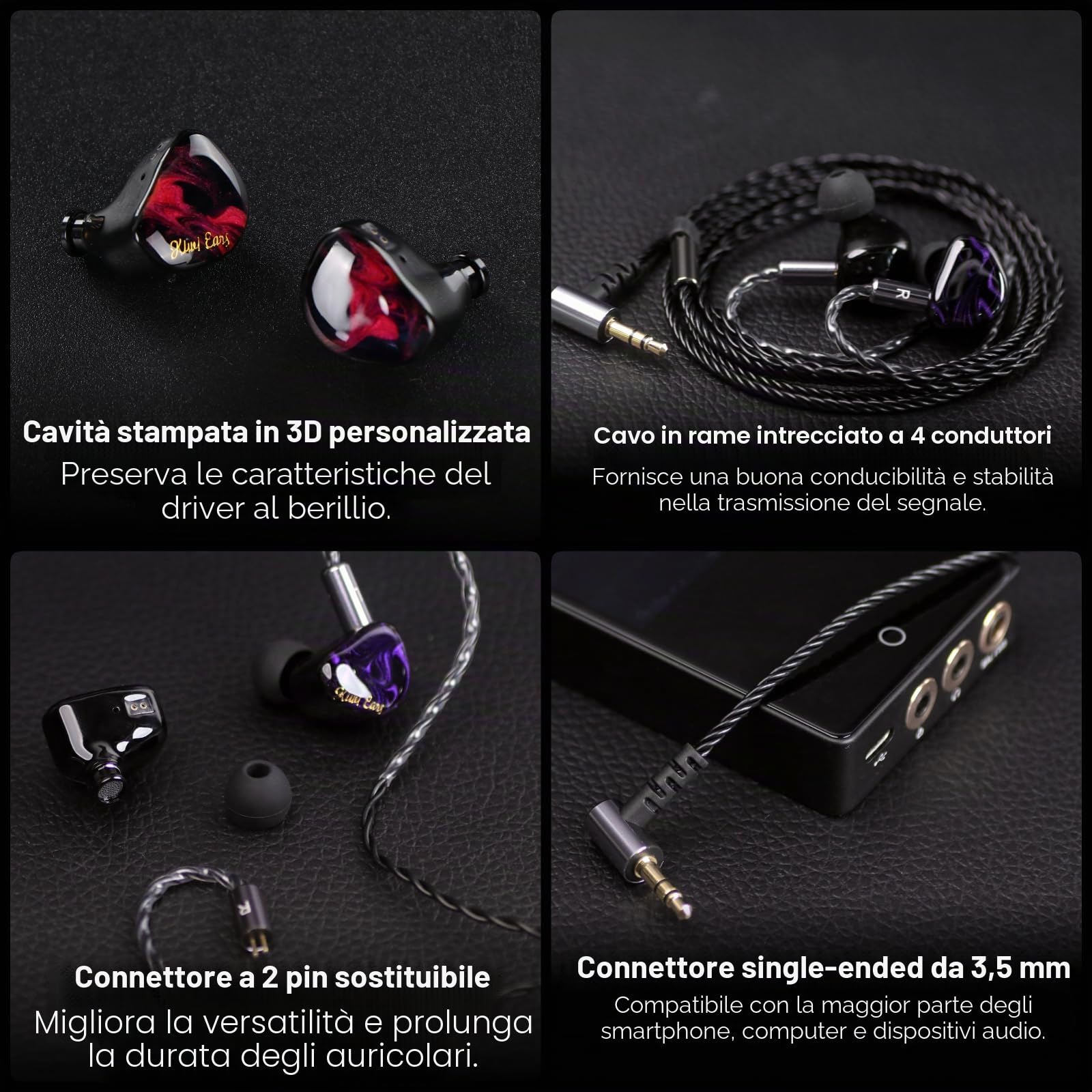 Linsoul Kiwi Ears Cadenza, driver dinamico al berillio da 10 mm, IEM, stampato in 3D, con spina intercambiabile rimovibile, cavo IEM a 2 pin da 3,5 mm, per musicisti e audiofili (Blu)