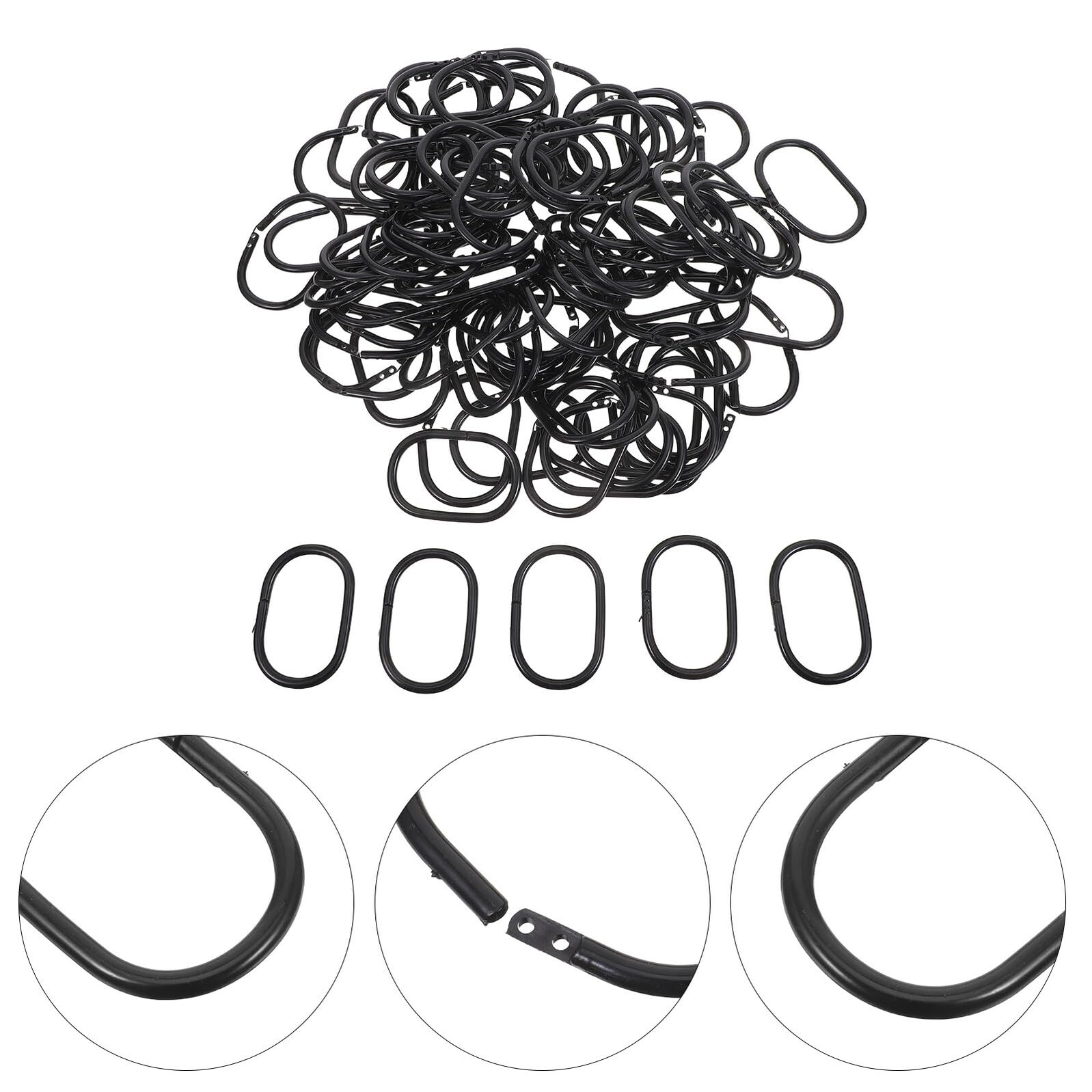 BESTYASH 100pezzi Anelli per Tende Neri in Plastica Ganci Scatto per Doccia Accessori per Tende da Bagno Anelli Ovali per Aste per Protezione Privacy