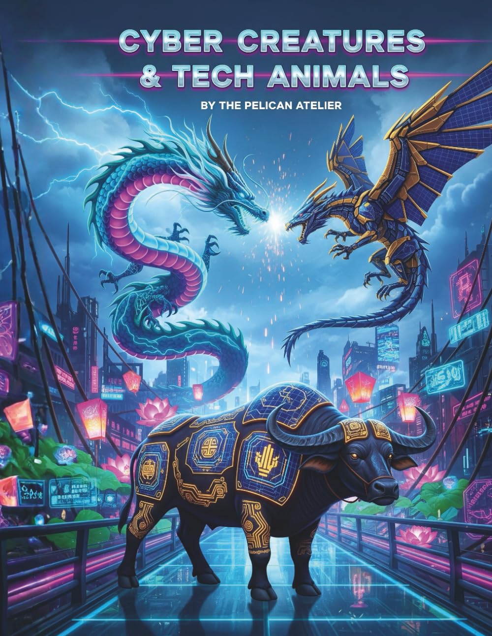 Cyber Creatures & Tech Animals: A Cyberpunk Coloring Book of Mecha Beasts, Mythic Spirits & Neon City Scenes