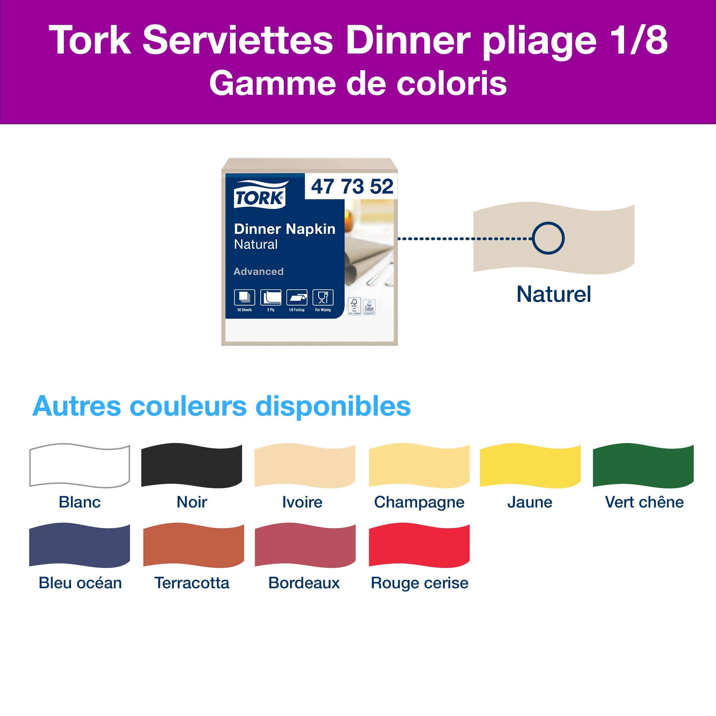 Tork Serviette Dinner naturelle, 477352, 12 x 150 serviettes | pliage 1/8 2 plis, 39 cm x 39 cm