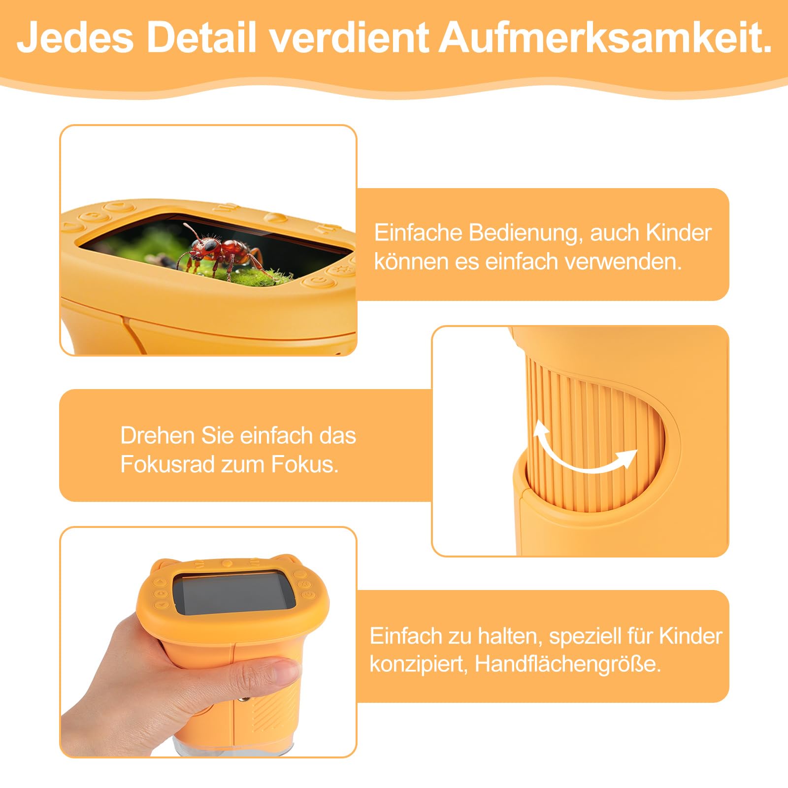 1000x Mikroskop für Kinder Handheld Digitales, Kinder Mikroskop mit 2,0'' IPS Bildschirm, Tragbares Mini Mikroskop für Outdoor Entdeckung, STEM Lernspielzeug, Geschenk für Jungen und Mädchen 4–12