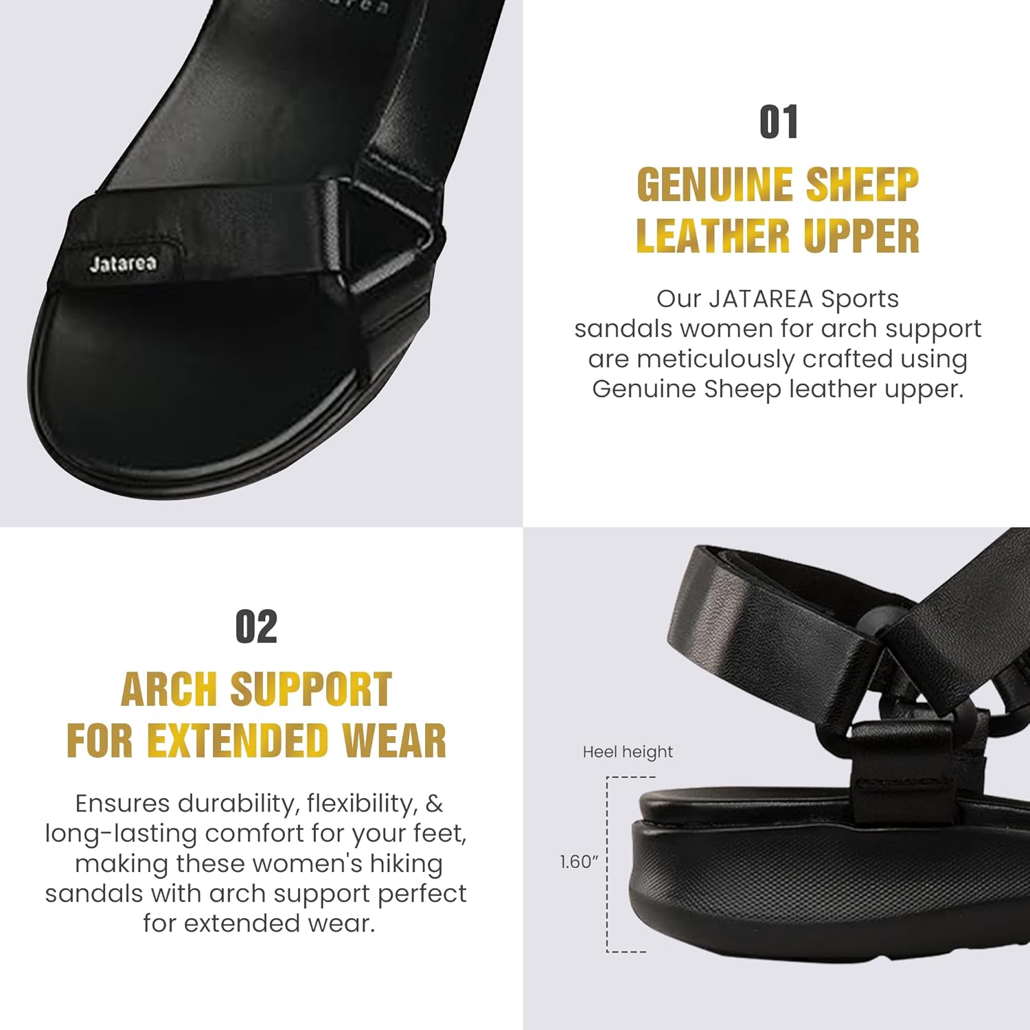 JATAREA Platform Women Sandal - Round Open-Toe Leather Summer Sandals for Women