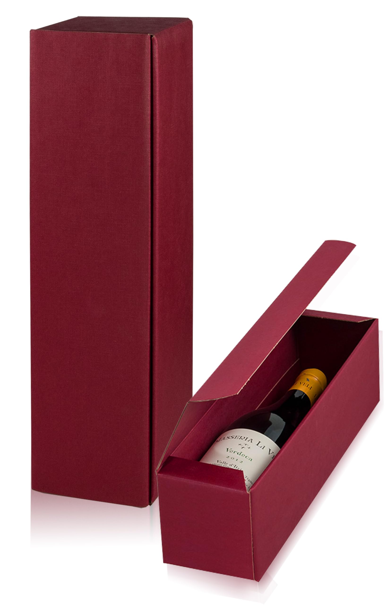 10x Flaschen Geschenkkarton Wein - Rot - für 1 Flasche - Verpackung in hochwertiger Leinenoptik