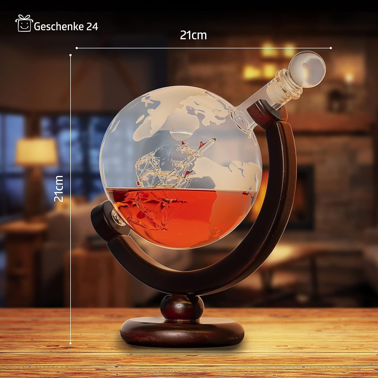 Decanter Per Whisky A Forma Di Mappamondo 850ml - Con 2 Bicchieri E Incisione Personalizzata - Foto 6