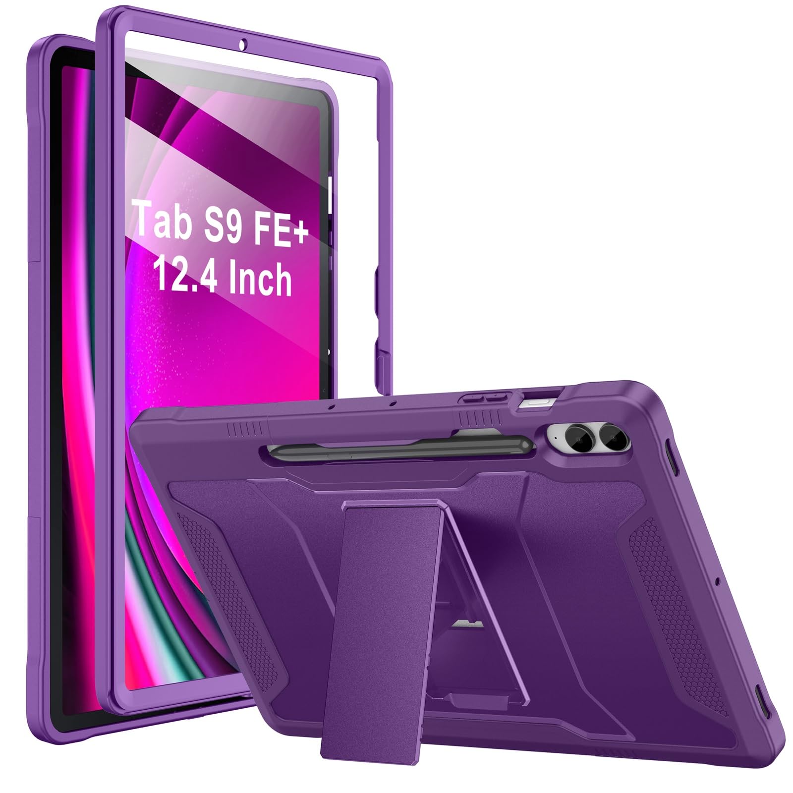 Soke Case for Samsung Galaxy Tab S9 Plus/S9 FE+ 2023, with Built-in Screen Protector & Kickstand, Rugged Full Body Protective Cover for Galaxy Tablet