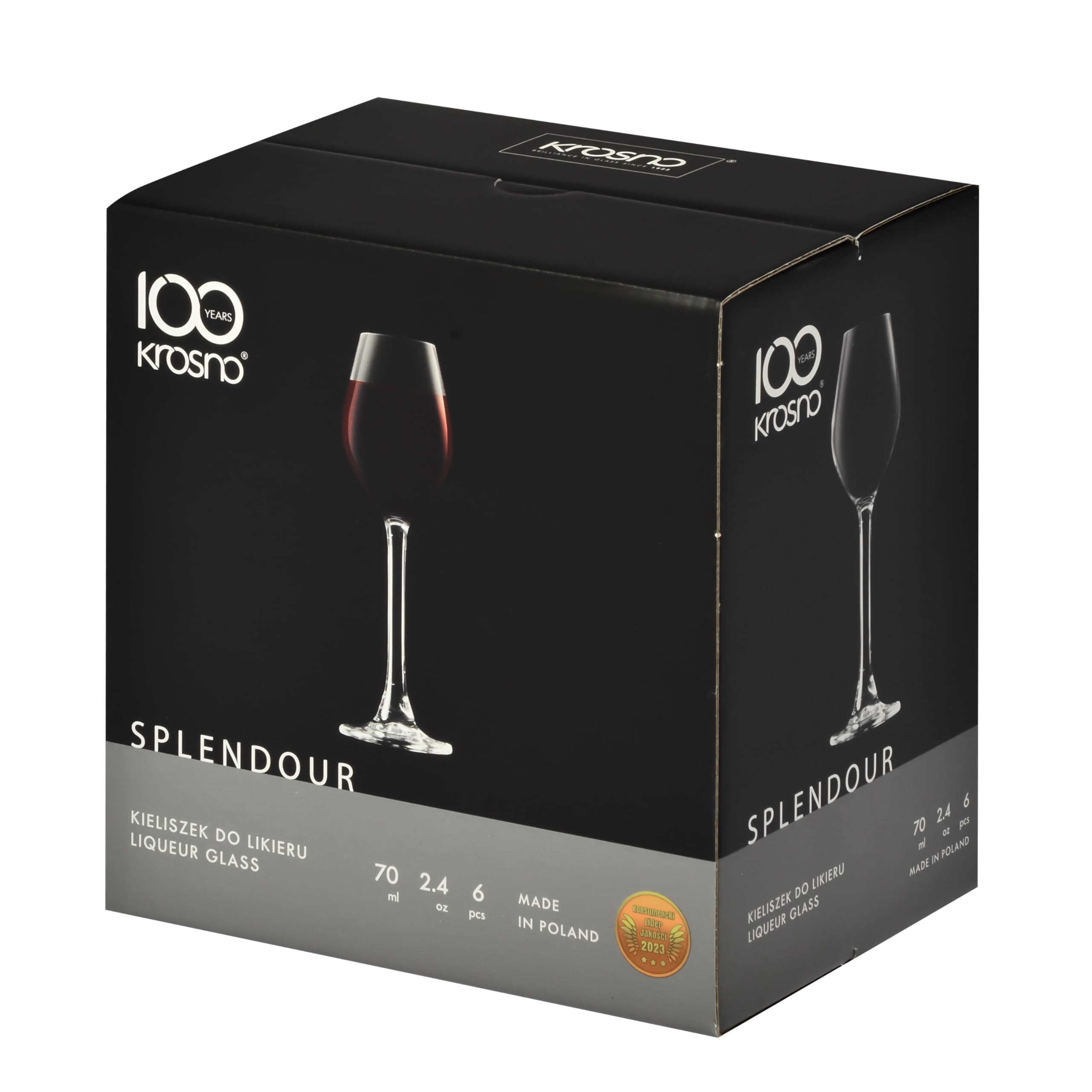 Krosno – Verres à Liqueur et Vodka 70 ml – Lot de 6 – Collection Splendour – Cristal Sans Plomb – Silhouette Élancée et Élégante