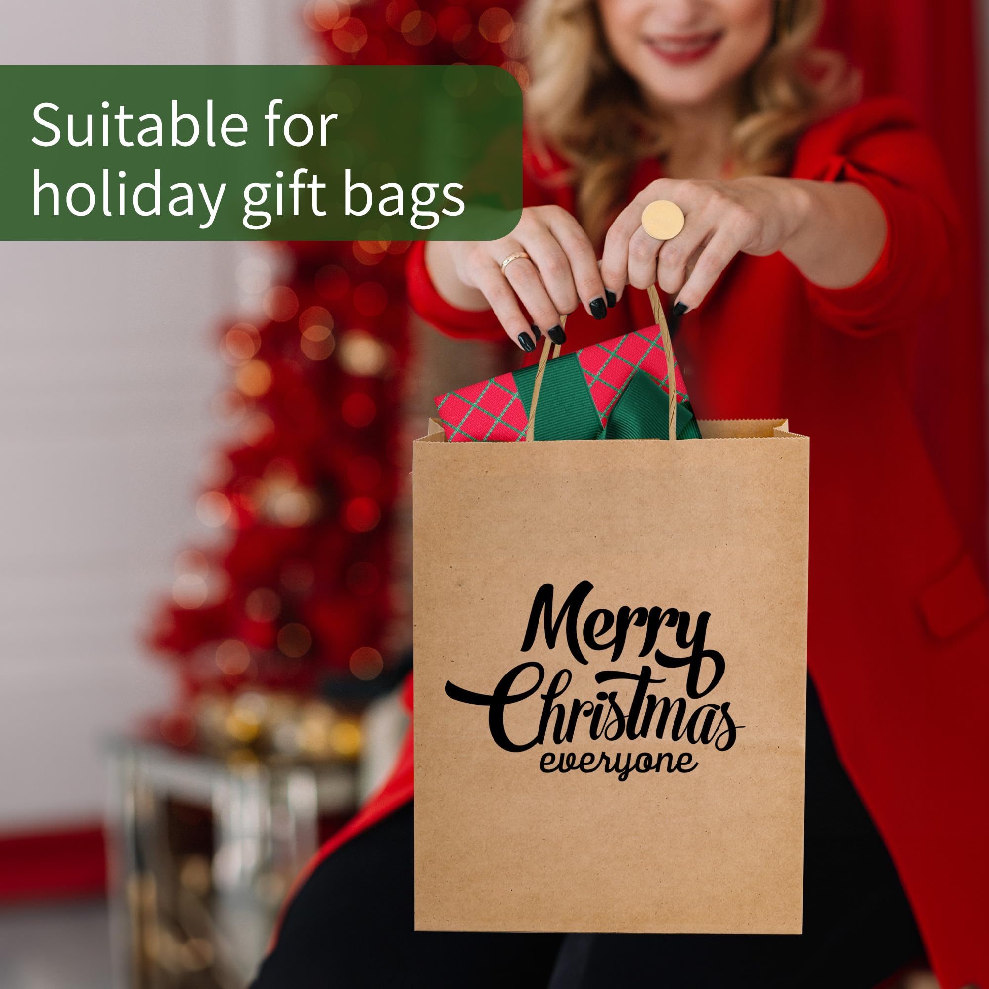 Lot de 60 sacs en papier kraft marron avec poignées, 21 x 11 x 27 cm, sacs cadeaux en papier kraft résistants pour courses, à emporter, shopping, vente au détail, entreprise, mariage, fête