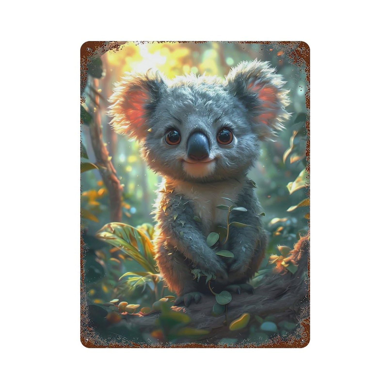 Cute Cartoon Koala Rusty Metal Tin Sign 15.7"x11.8", Ideal for Farmhouse, Kitchen And Entryway Decor