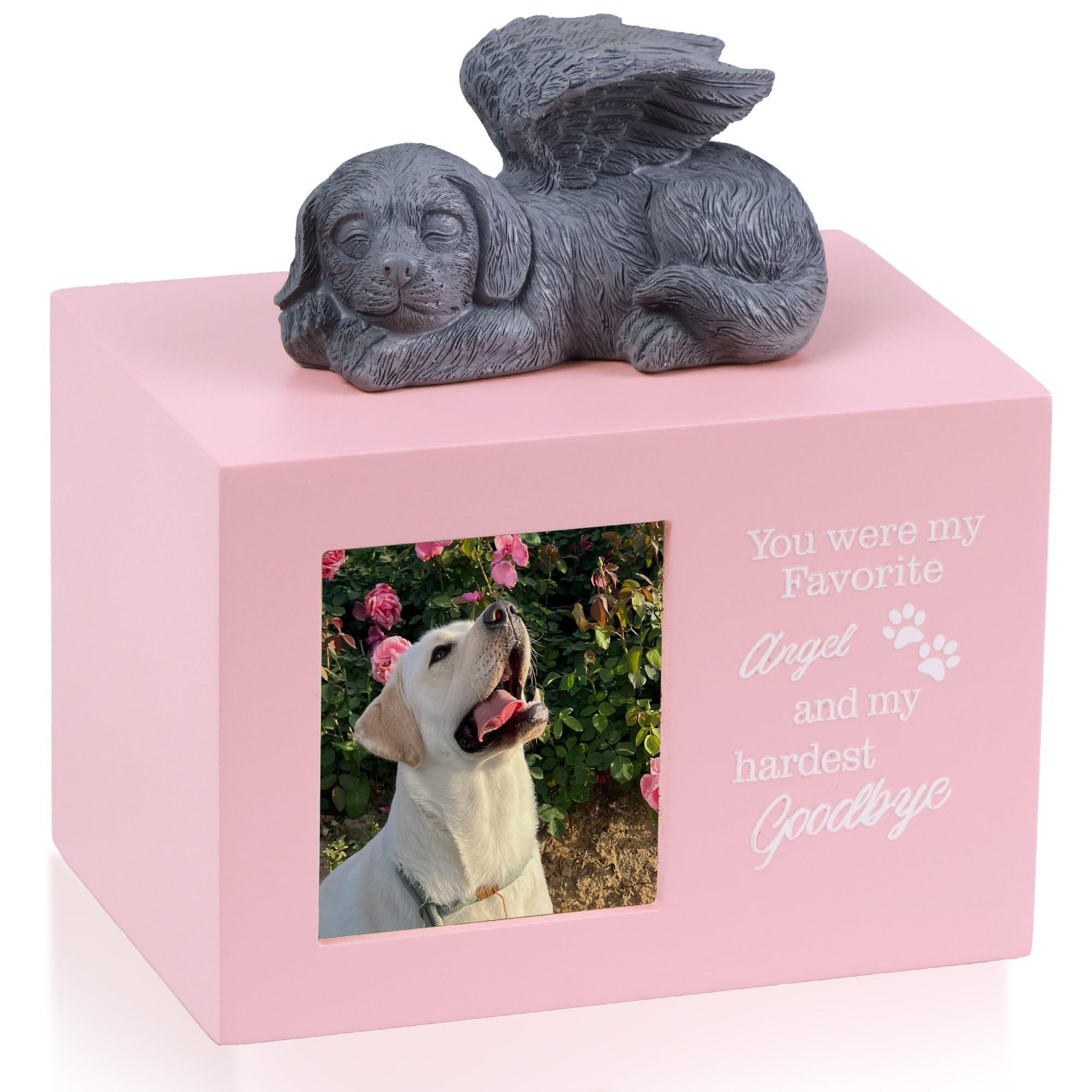 DiDiBirDi Dog Urns for Ashes, Pink Wooden Keepsake with Photo Frame