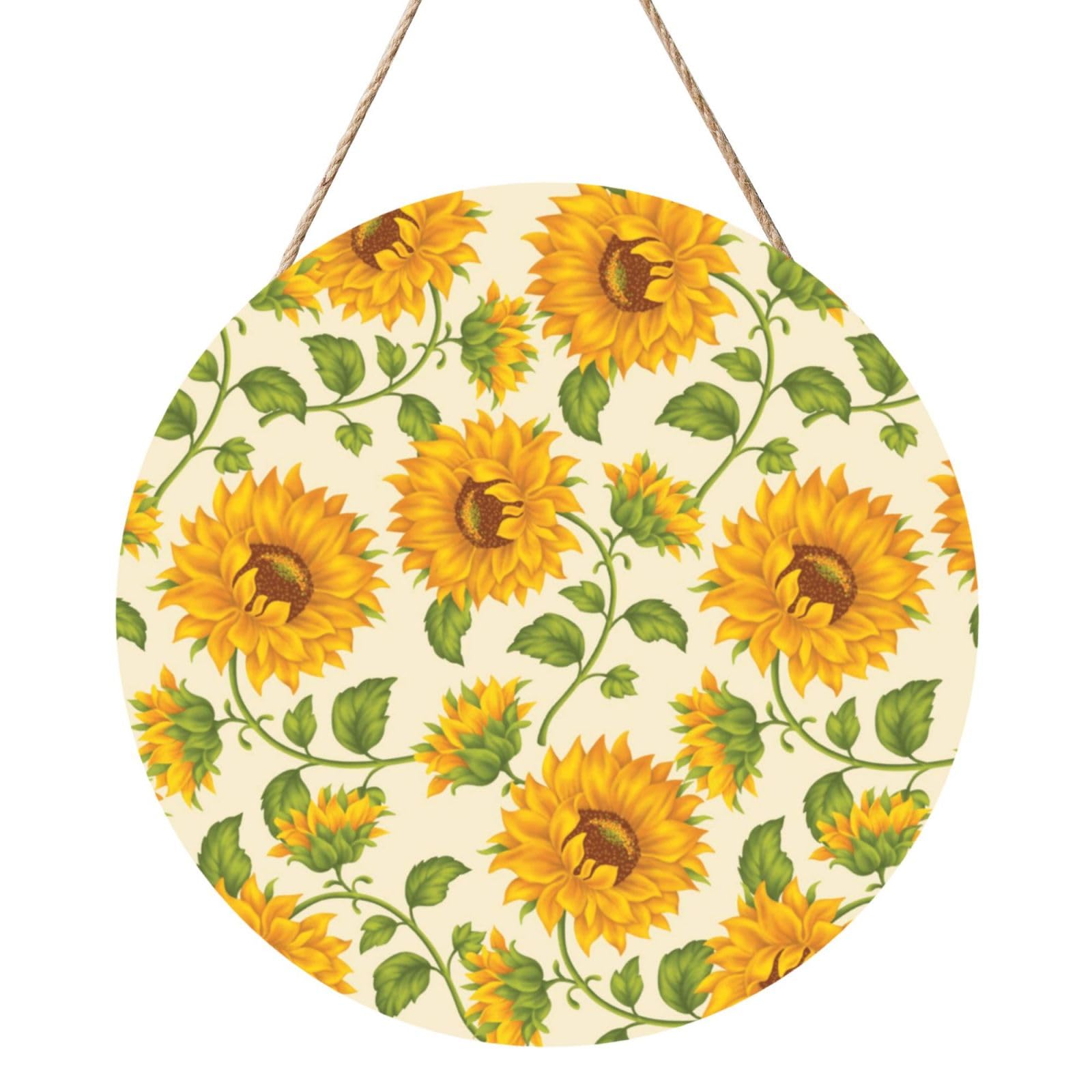 InOmak Fresh Sunflower Sories Printed, Round Wood Panel Painting 12 in, Wall Hanging Painting For Home