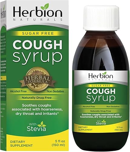 Herbion Naturals Jarabe para la tos sin azúcar con Stevia, 5 fl oz - Naturalmente sabroso, alivia la tos, alivia la garganta, promueve la función