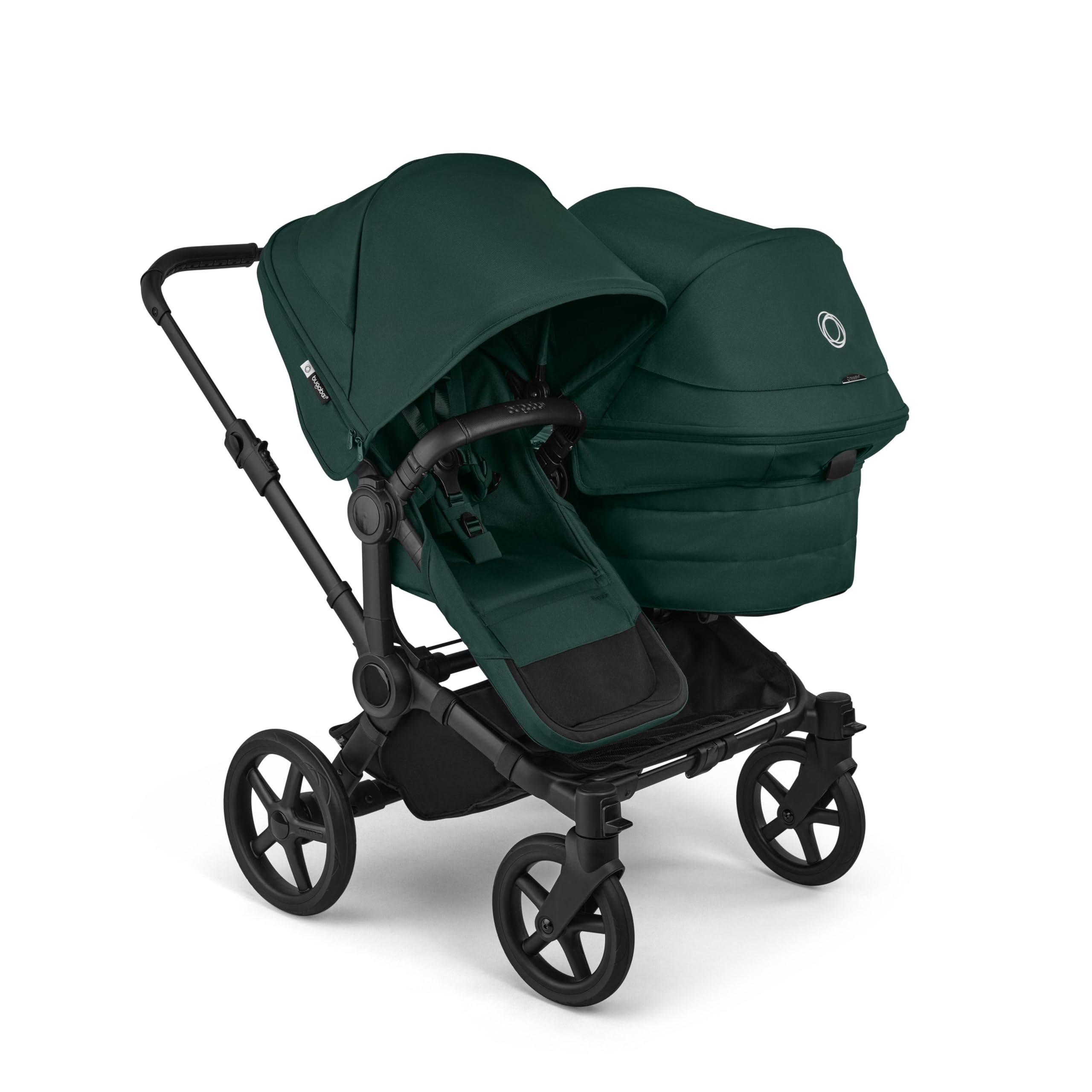 Bugaboo Donkey 6 Double, Geschwisterwagen für Baby & Kleinkind, Doppelkinderwagen mit wendbarem Sitz und Liegewanne, komfortable Einhand-Lenkung, Fern Green