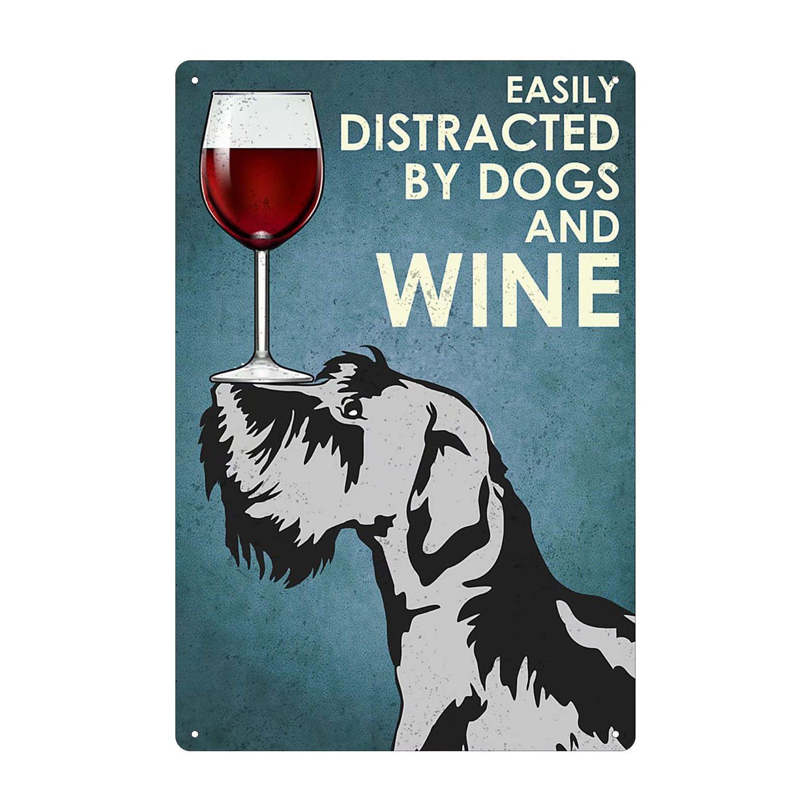 Bioprocess Easily Distracted By Dogs And Wine Style Art Hanging Sign Poster,Cafe Wall Decor Kitchen Decor Wall Decor Poster Metal Sign 8X12 Inches