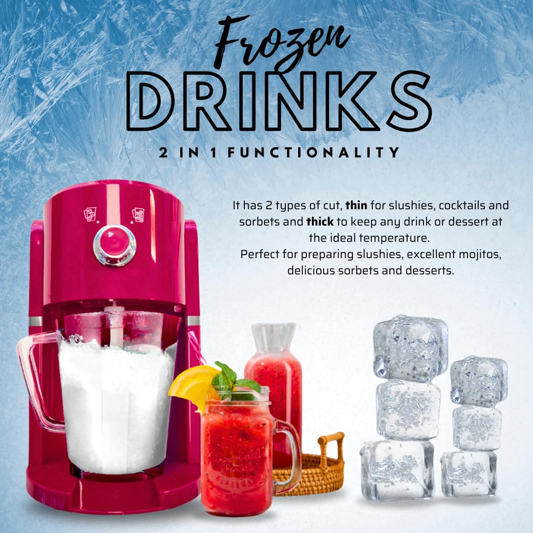 Tritaghiaccio Elettrico Frozen Drinks, Lama in Acciaio Inox, Capacità 1.1L Granita, Cocktail, Bevande Fredde, Combinati, Yogurt Ghiacciato, 30W