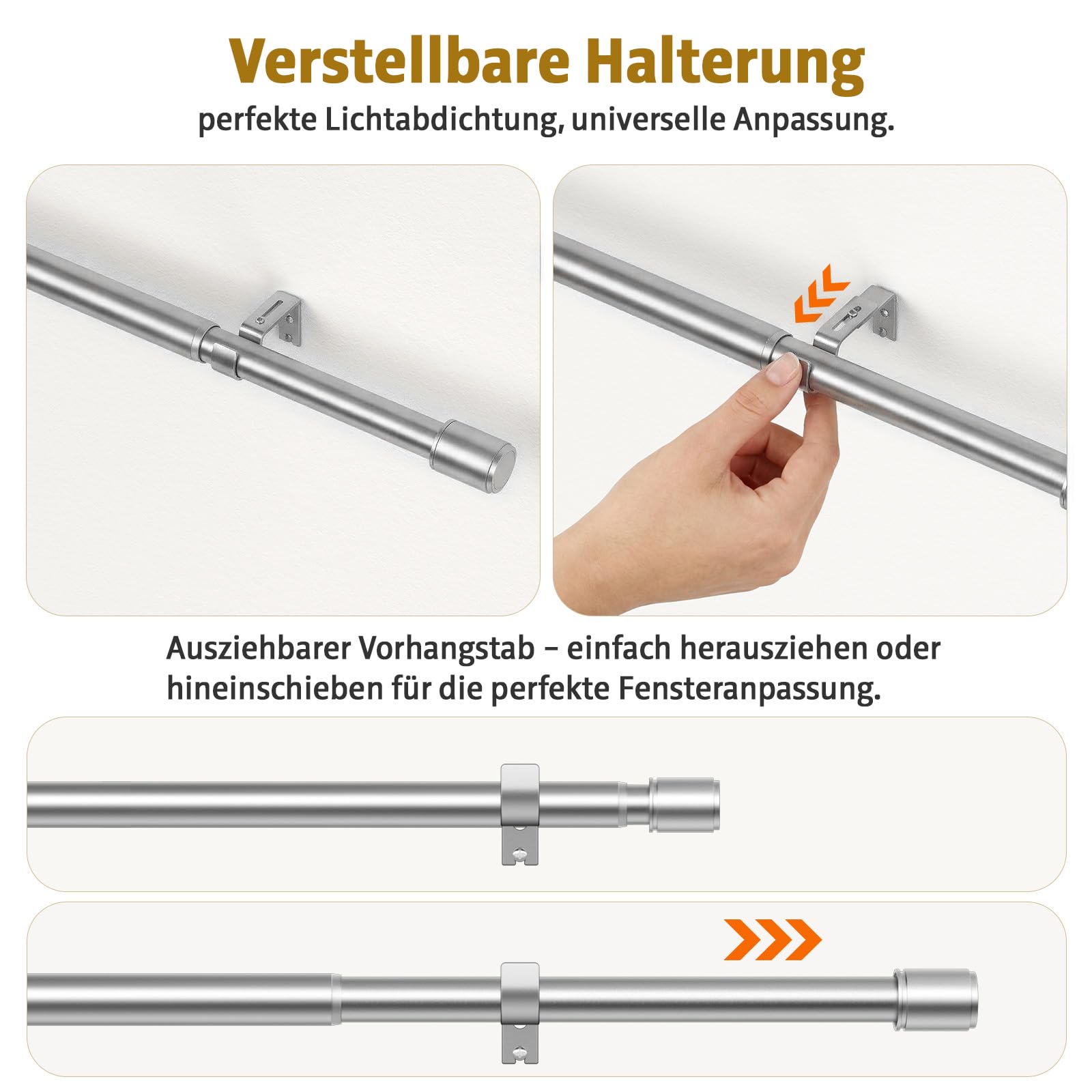 Asta per tende, argento, 76-325 cm, diametro 25 mm, estensibile con supporto, extra lunga, per camera da letto, soggiorno, robusto metallo opaco