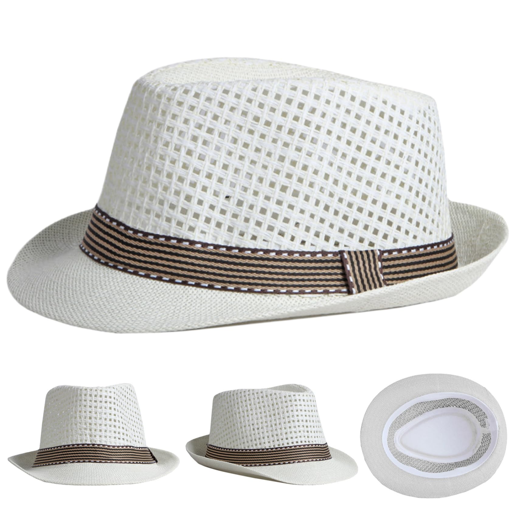 Kubanischer Hut atmungsaktiv strukturierter Stroh Fedora Hüte mit schweißabsorbierendem Liner Rustikal Packbares Fedora-Hüte für Männer, vielseitiges Außenzubehör im Freien für Sommerstrand, Fedora-H