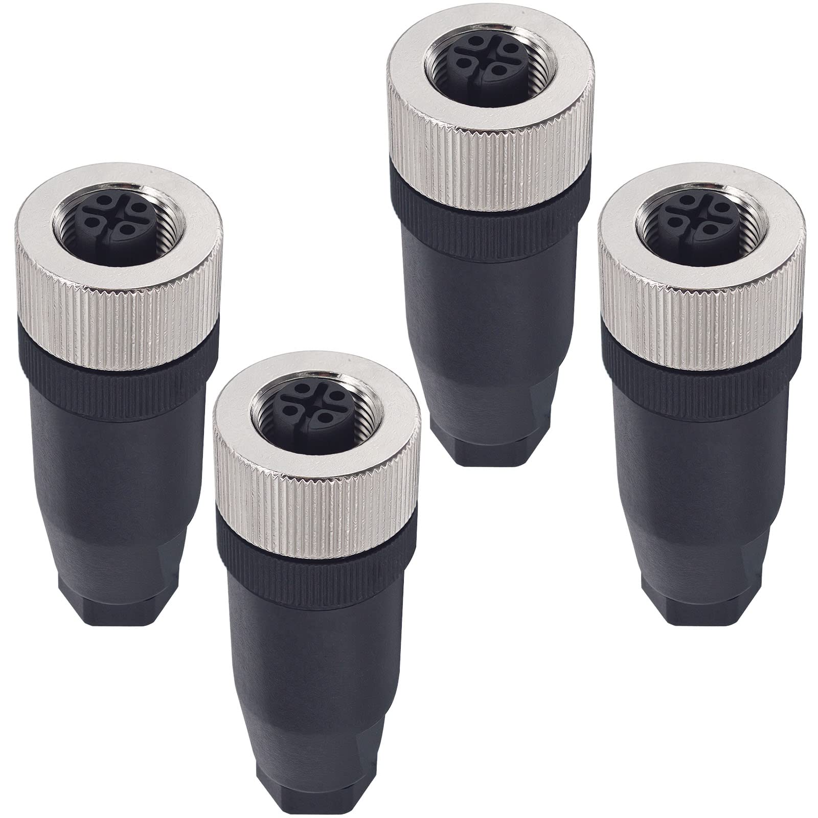 M12 4-Pin Female Circular Aviation Connector Plug 12mm Waterproof Circular Aviation Connector Plug Adapter 4 Pack