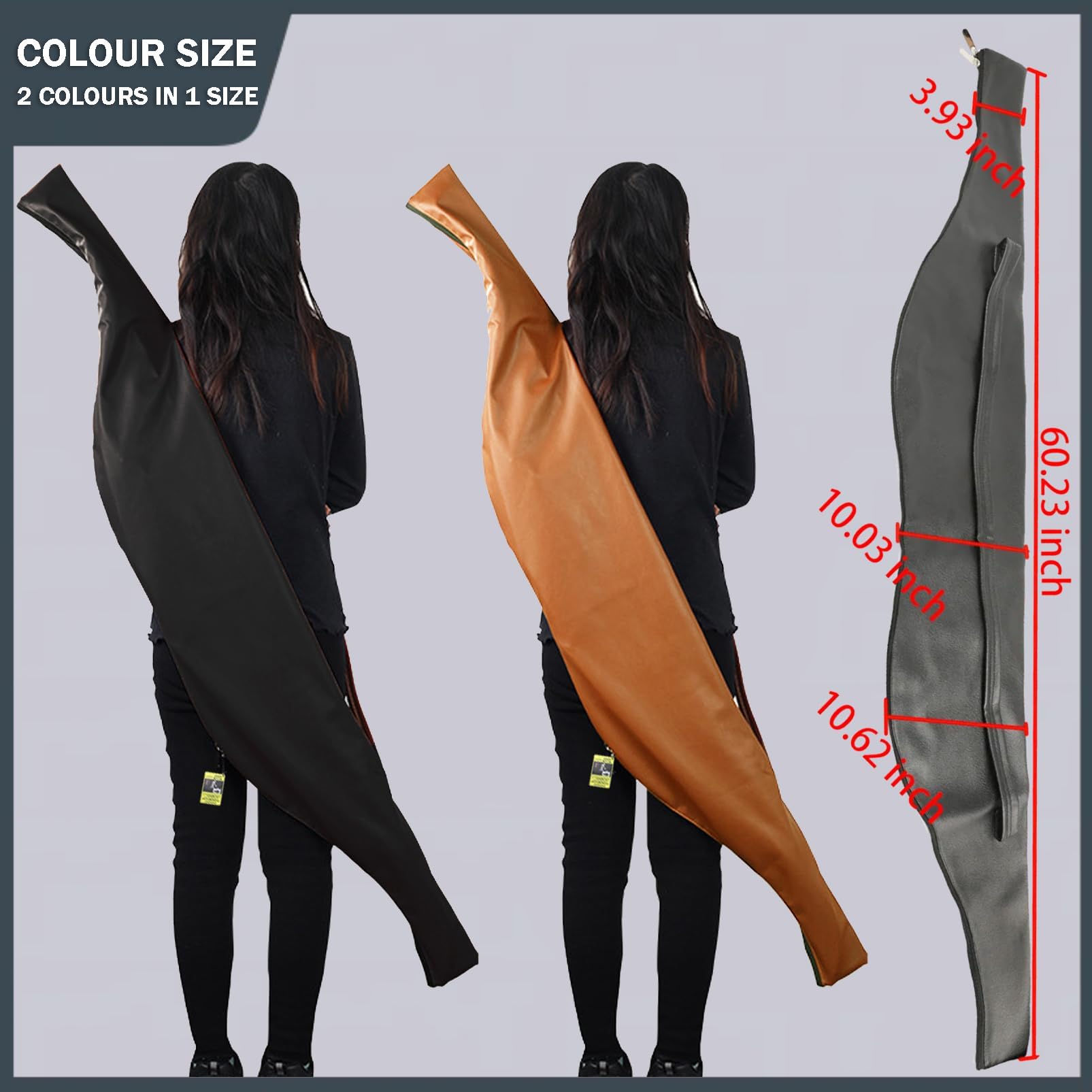 wolfman 60 Pouces étui pour Arc Recurve Traditionnel étui pour Tir à l'arc, étui pour Arc Recurve en Cuir avec 6 Emplacements pour Flèches, Sac d'arc Recurve Accessoire de Tir à l'arc